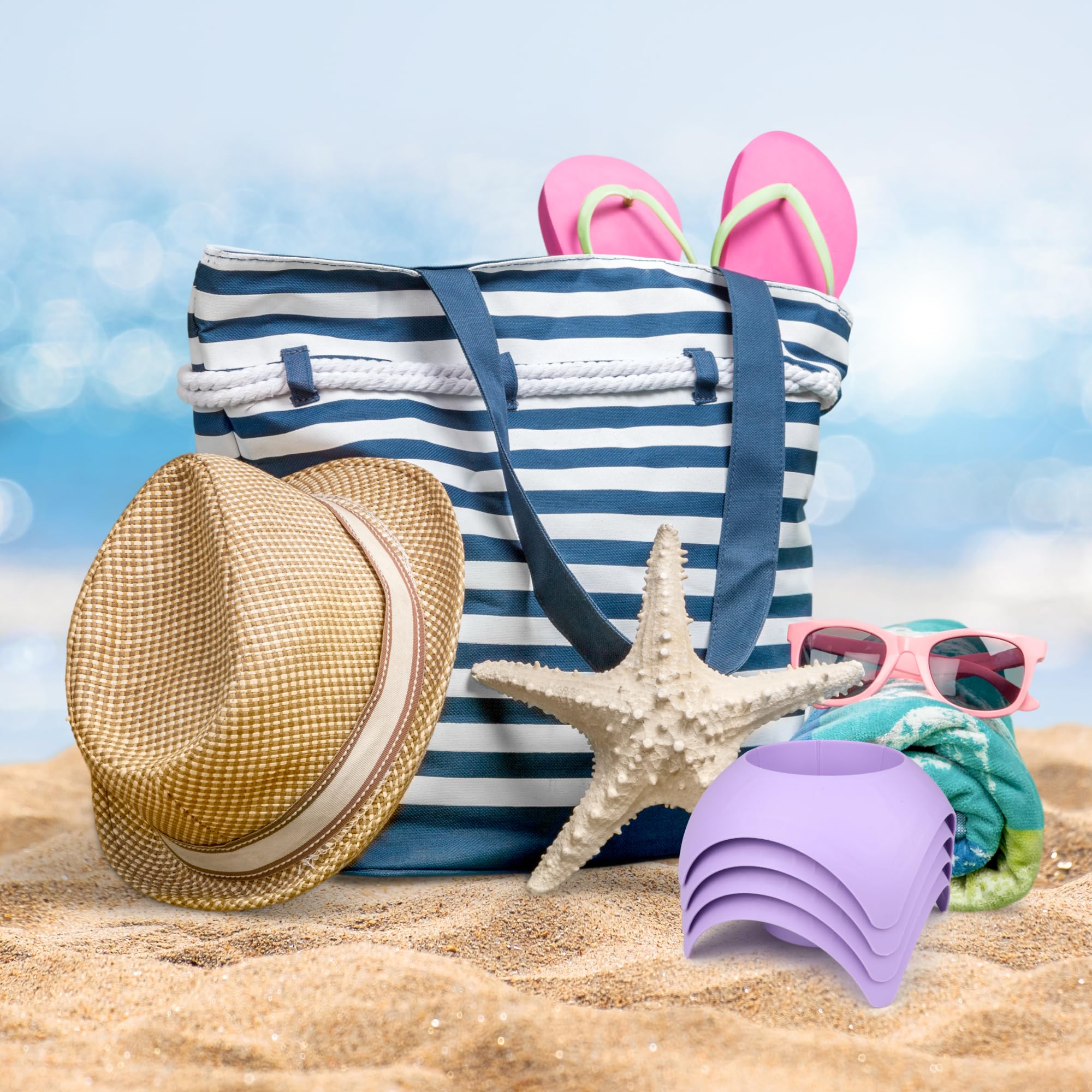 Beach Vacation Essentials, Turtleback Sand Coaster Cup Holder, Pack Of 4