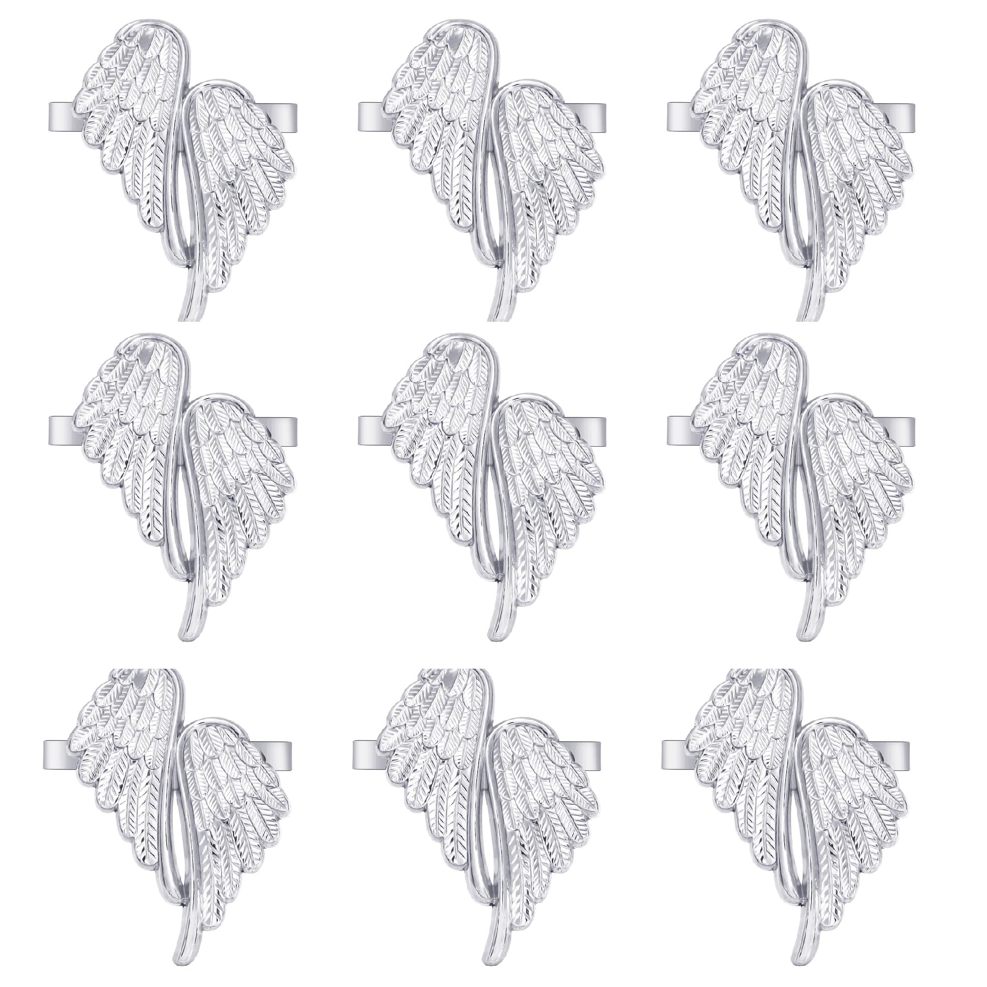 Ckhyon Angel Wings Silver Napkin Ringsset Of 8, Metal Wedding Birthday Home Table Decoration