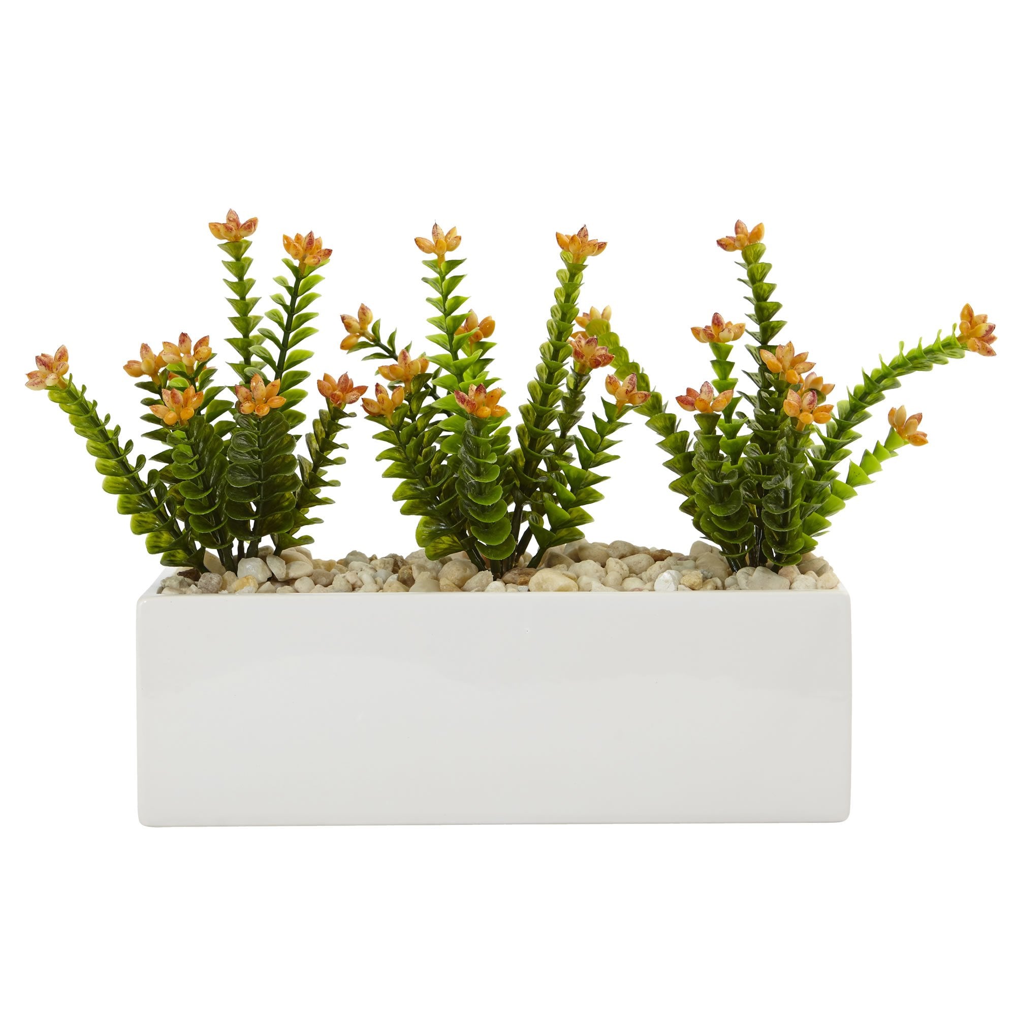 Nearly Natural 6925 Flowering Sedum in Rectangular Planter,Green / Yellow
