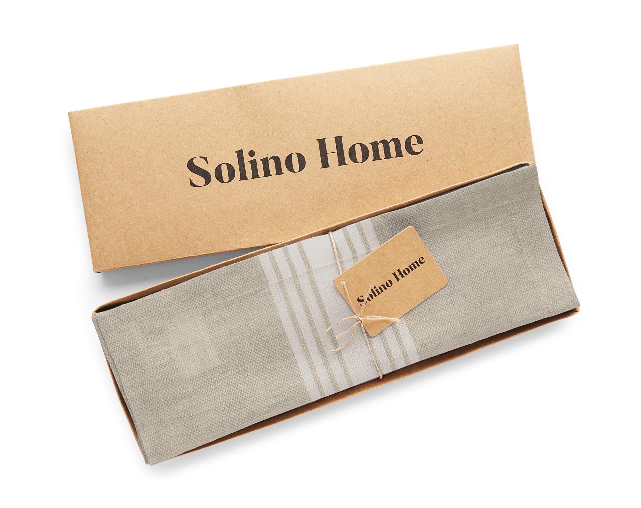 Solino Home Farmhouse Linen Placemats 19'' L X 14'' W Inch - 100% Pure Linen Stripe White And Natural Cloth Placemats Set Of 4 -