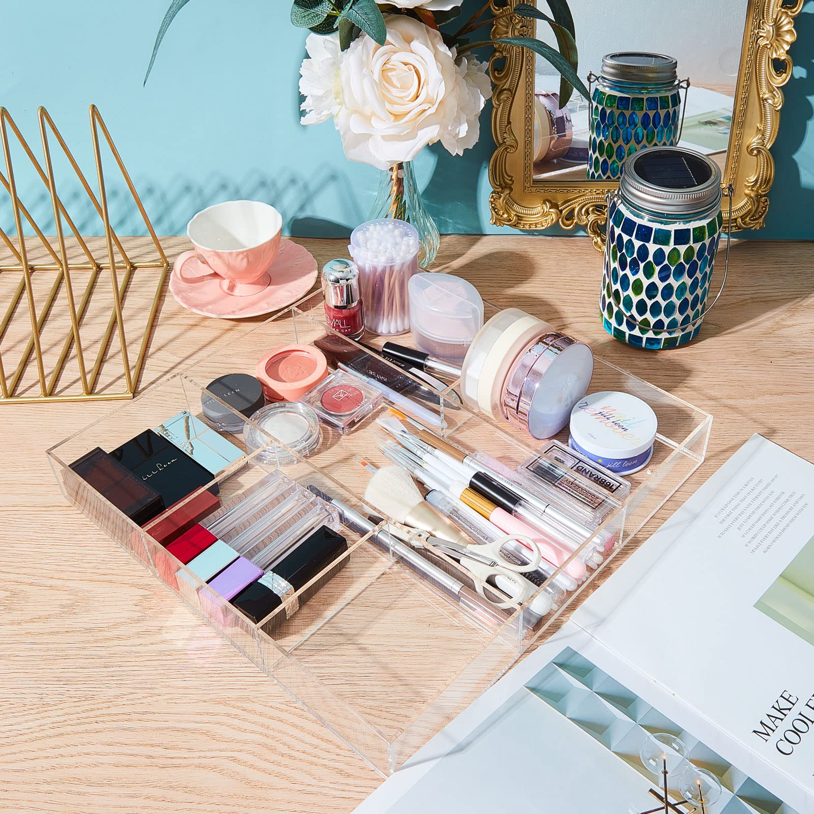 Clear Drawer Organizer 2 Pieces 6 Section Clear Desk Organizer With Dividers 3 Section Acrylic Makeup Tray Divided Clear Drawer