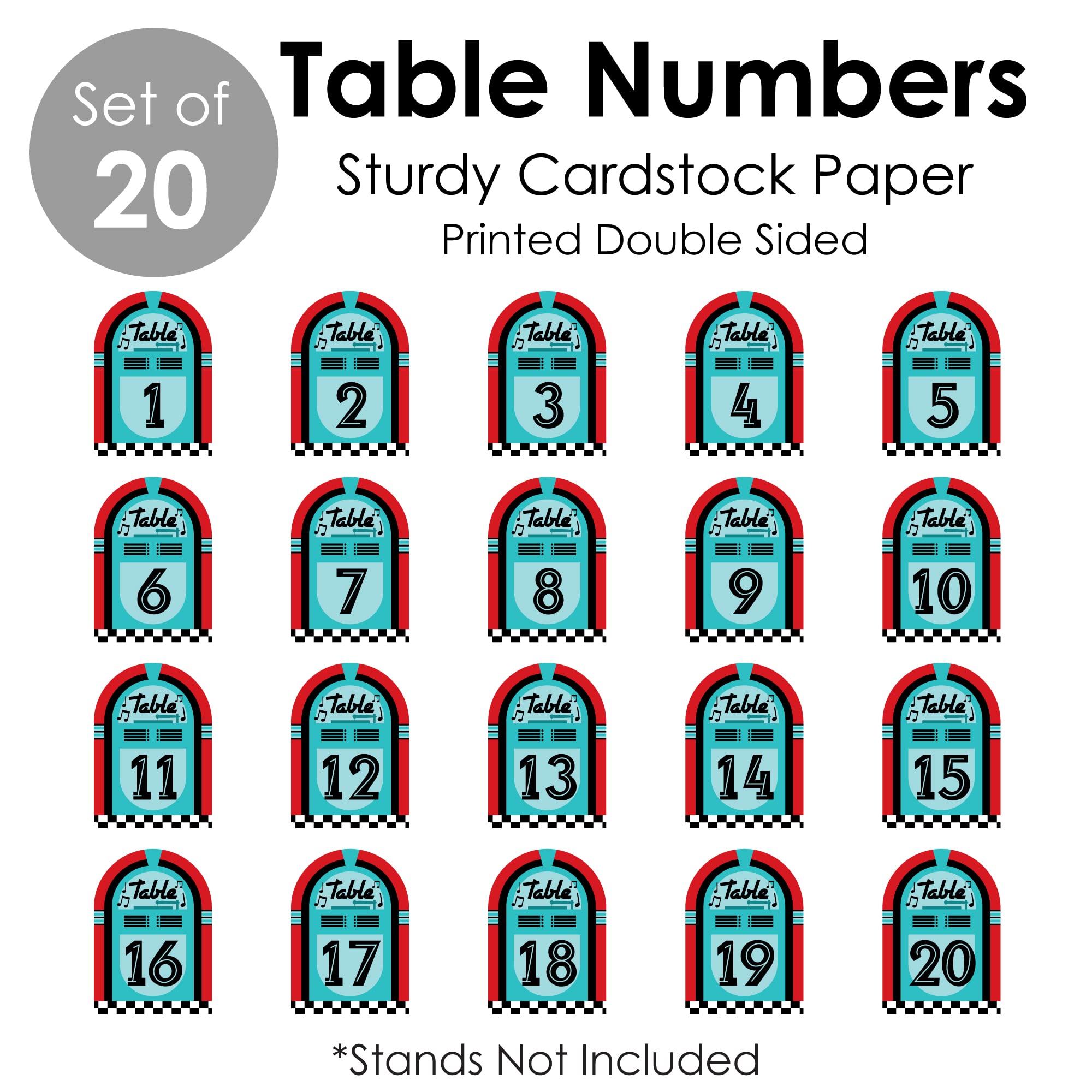 Big Dot Of Happiness 50S Sock Hop - 1950S Rock N Roll Party Double-Sided 5 X 7 Inches Cards - Table Numbers - 1-20