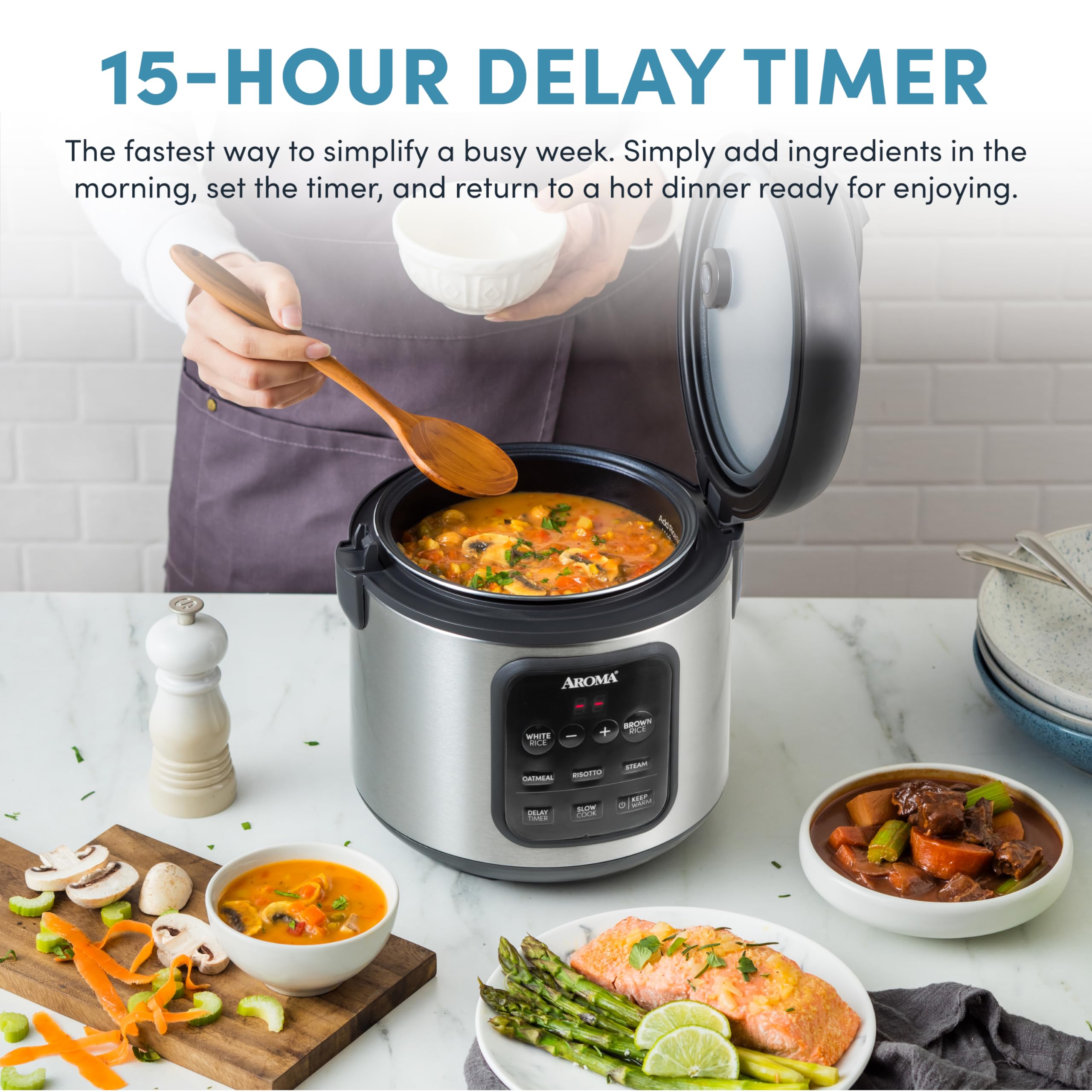 Aroma Digital Rice Cooker, 4-Cup (Uncooked) / 8-Cup (Cooked), Steamer, Multicooker, Slow Cooker, Oatmeal Cooker, Auto Keep Warm,