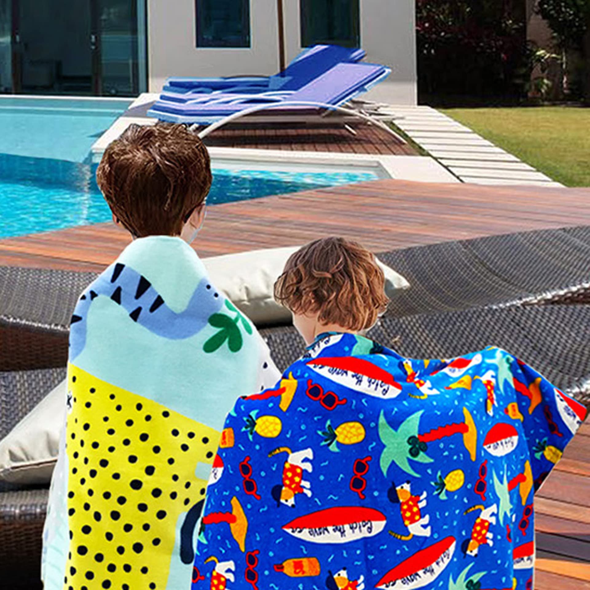 YIFONTIN Beach Towel for Kids  Velour Terry Blanket Throw 100% Cotton 25.5X51 inches for Swim Bath Camping  Surfboard Puppy Dogs.