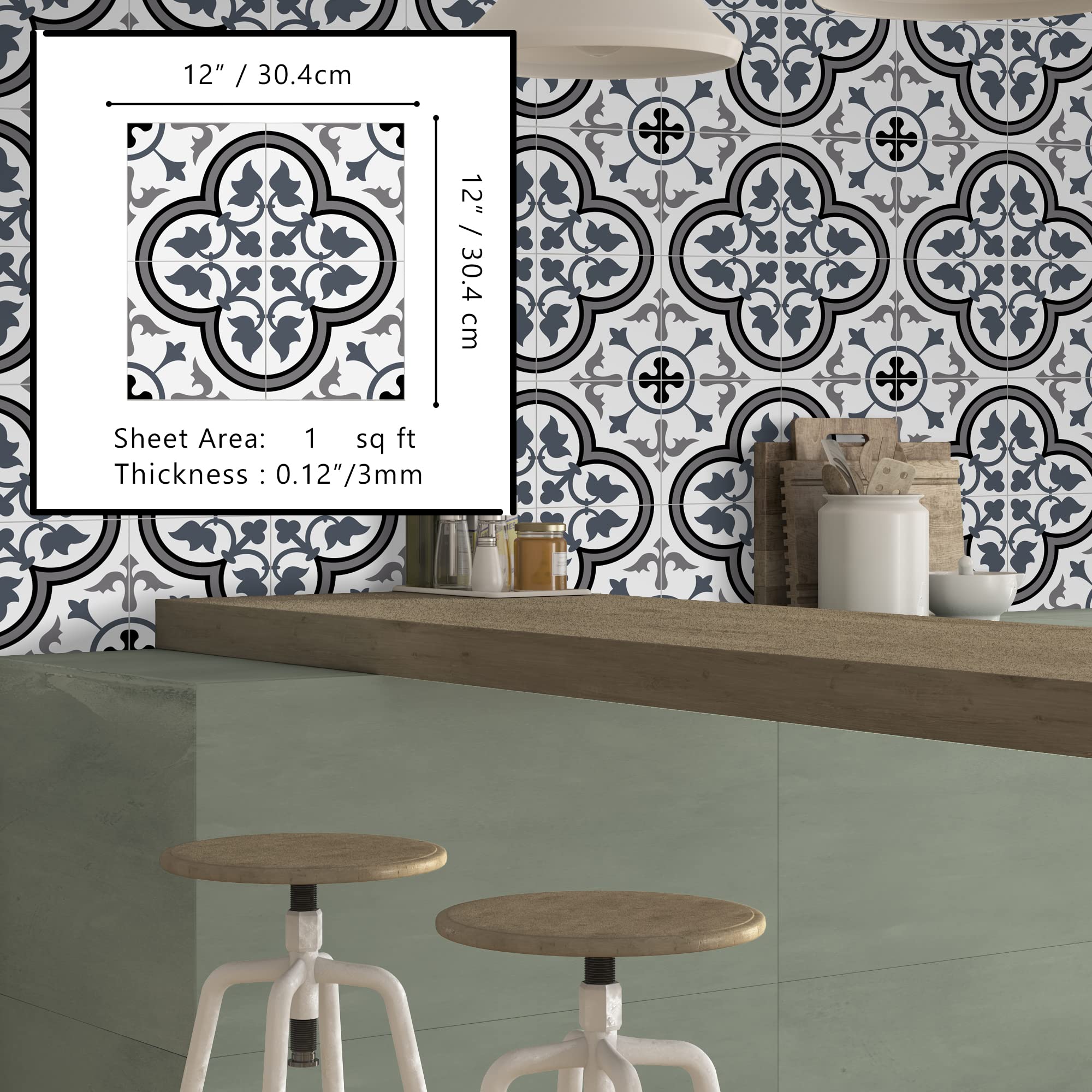 The Tiles Plaza Peel And Stick Encaustic Backsplash Tile. Blue Patterned Vintage Stick On Tile. Self-Adhesive Wall Tile Sticker