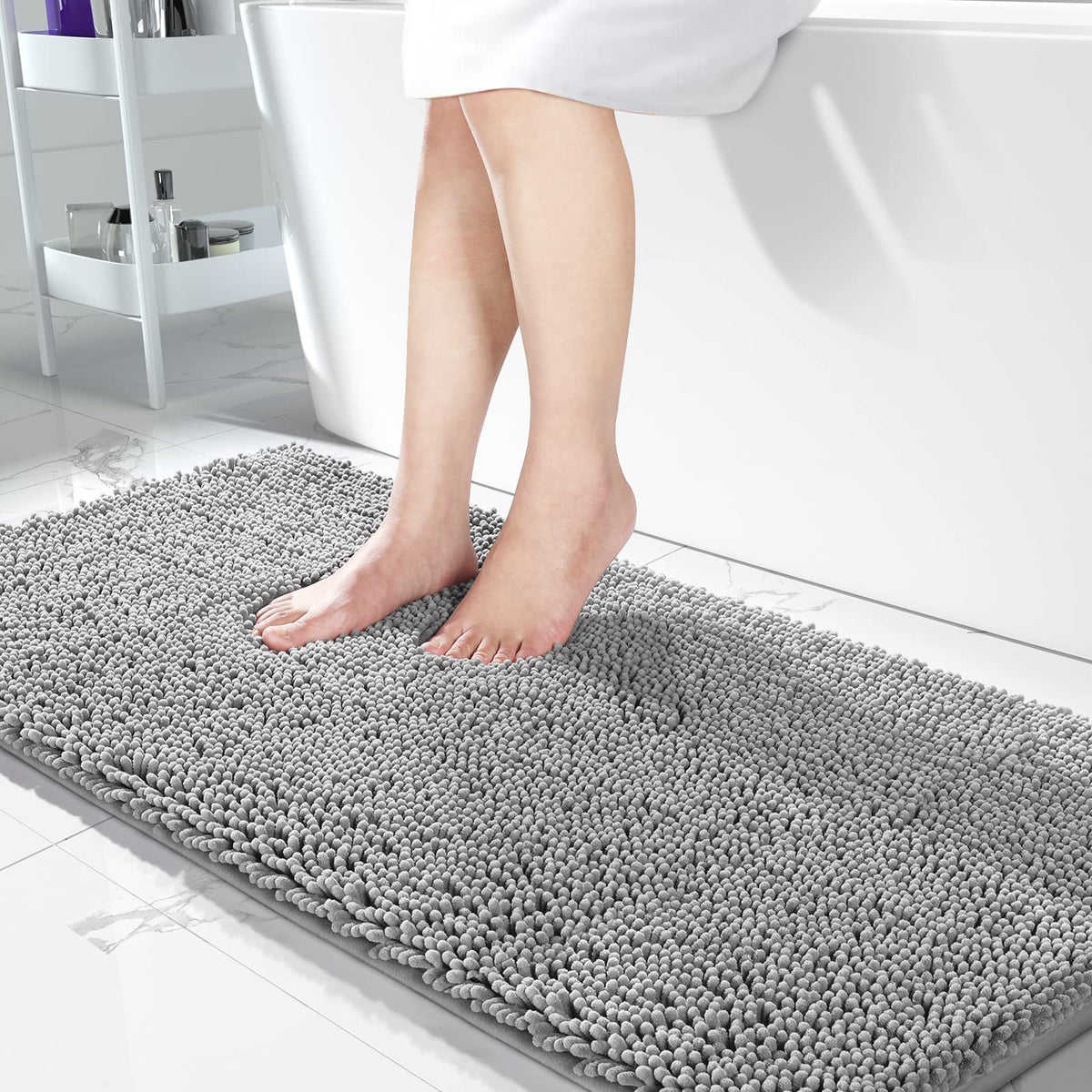 Yimobra Chenille Bathroom Rug Microfiber Luxury, 47.2 X 24 Inches, Bathmats Washable, Soft Shaggy Bathroom Shower Rug, Super Abs