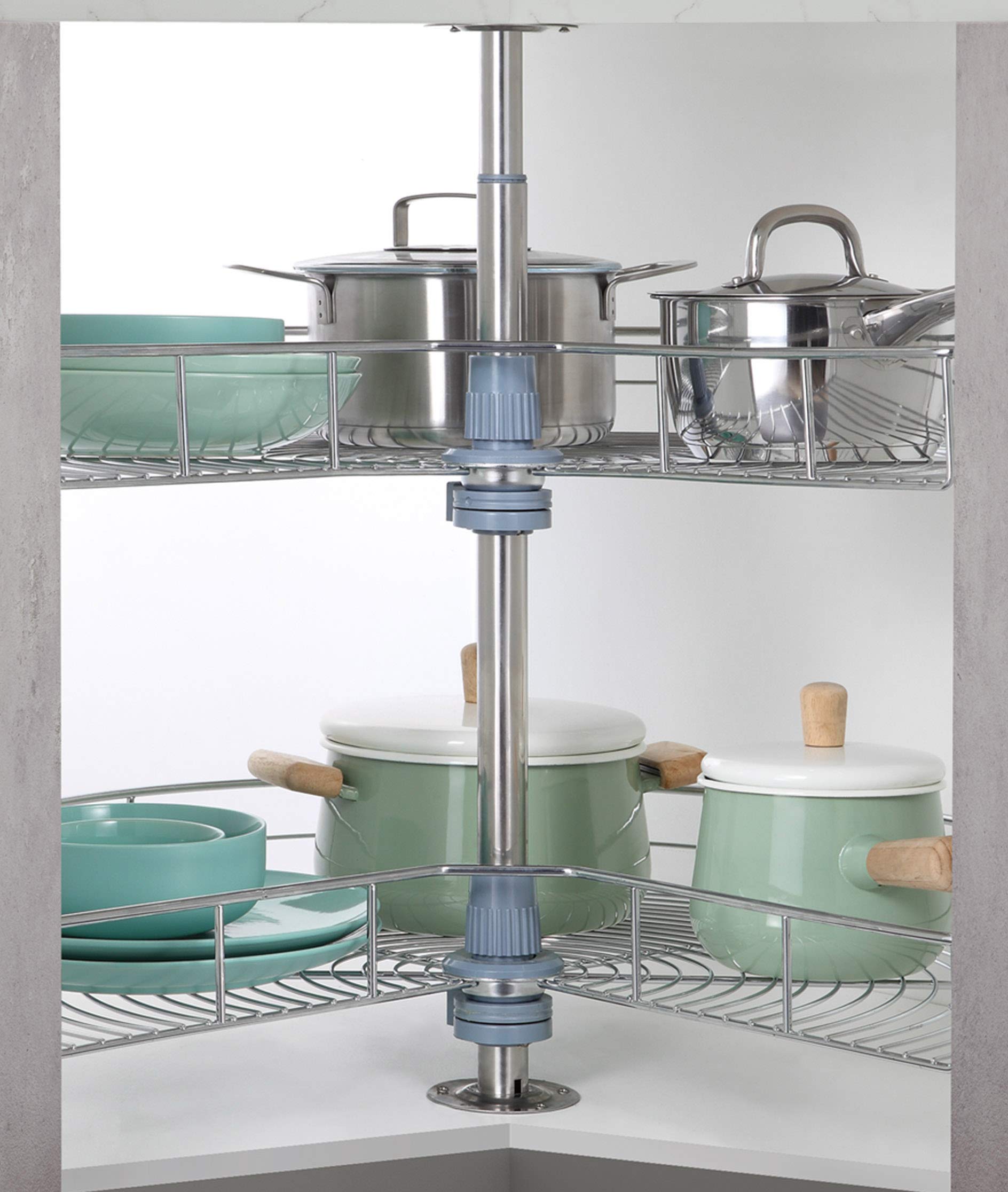 Dowell 28'' Kidney Chrome 2-Shelf Lazy Susan Kitchen Base Cabinet Corner Organizer - Cabinet Organization, Lazy Susan Turntable