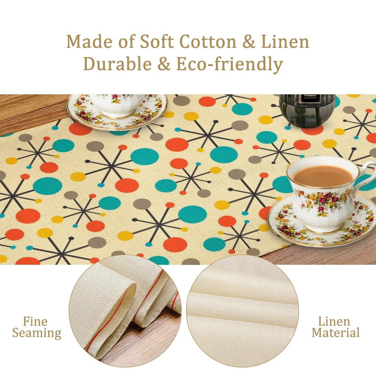 Mid Century Table Runner, Fifties Modern Retro Colors Pattern,Modern Style Tabletop Collection Table Runner For Living Room Kitc