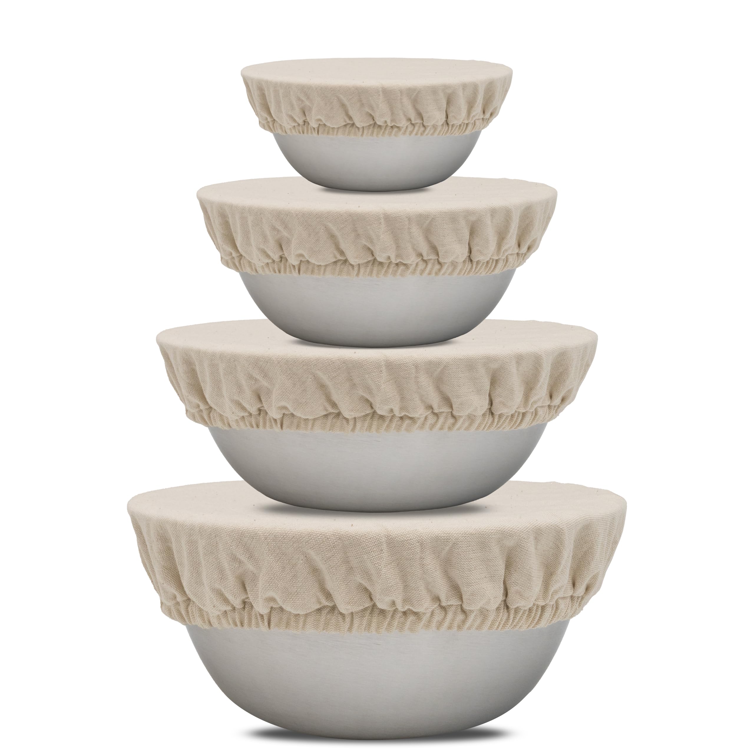 Reusable Fabric Bowl Covers for Bread Proofing - 4 Pieces, Washable and All-Natural 100% Cotton Cloth Bowl Covers for Bread Risi