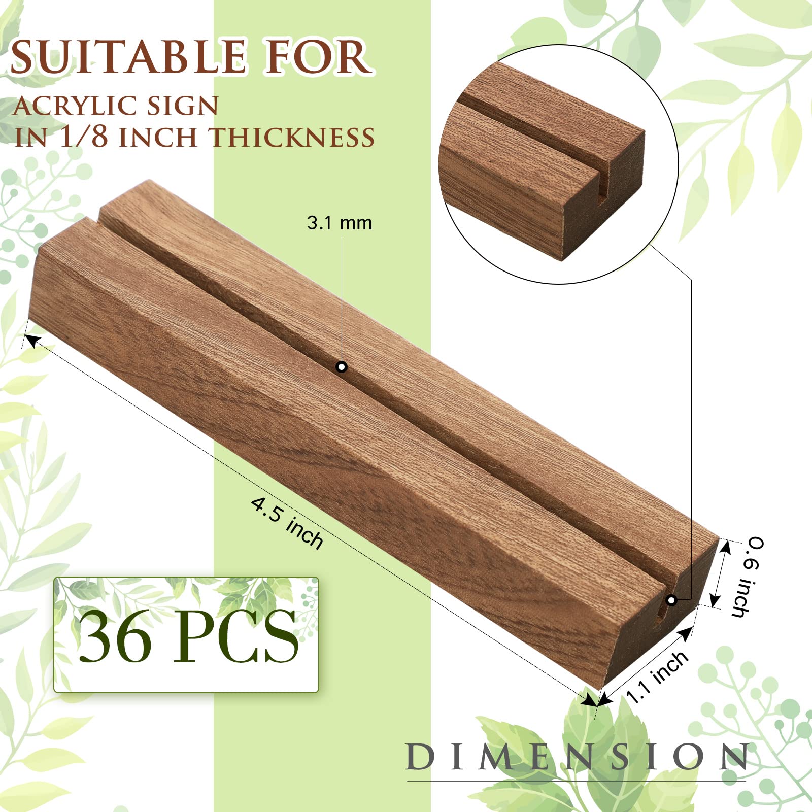 Roowest 36 Pcs 24 Pcs 4.5x1.1 Inches Wood Place Card Holders Table Number Stands for 5x7 Inch, 1/8 Inch Thick Sign Rustic Menu H