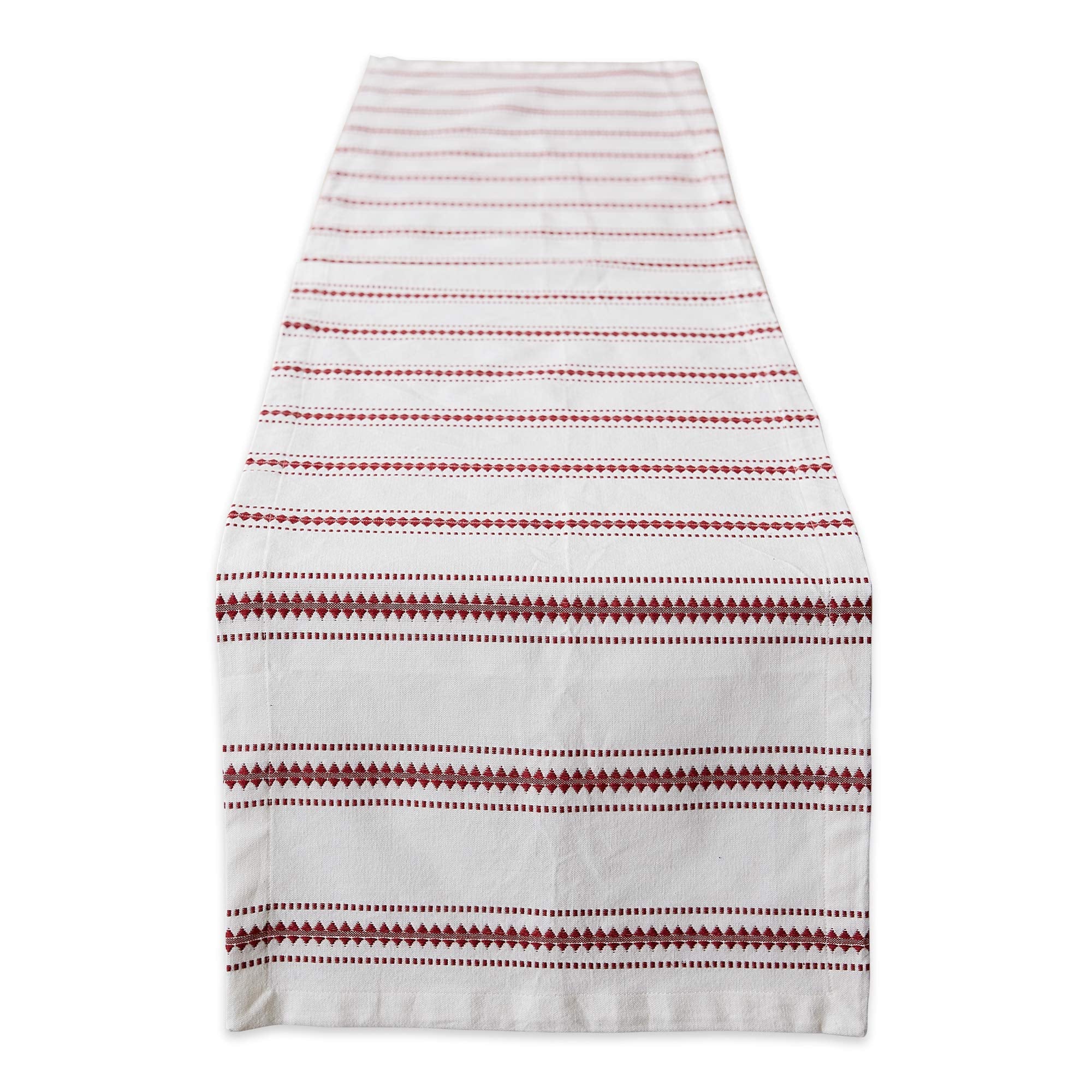 Dii Zig Dobby Tabletop Collection, White Cotton Background With Embellished Stripe, Table Runner, 14X72, Barn Red