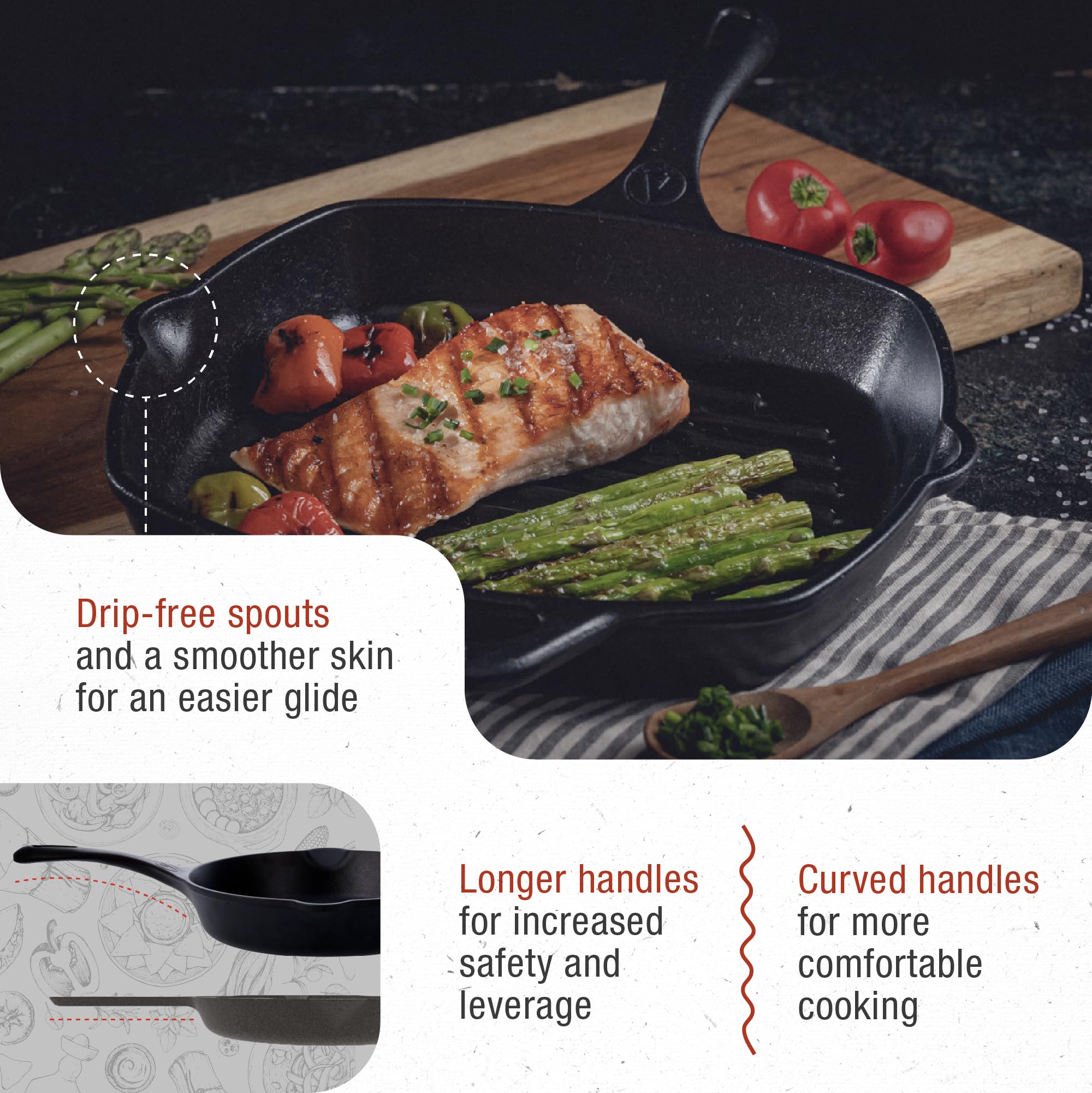 Victoria Cast Iron Grill Pan, Square 10 Inch, Seasoned with Non-GMO Flaxseed Oil, Black, Model SKL-200