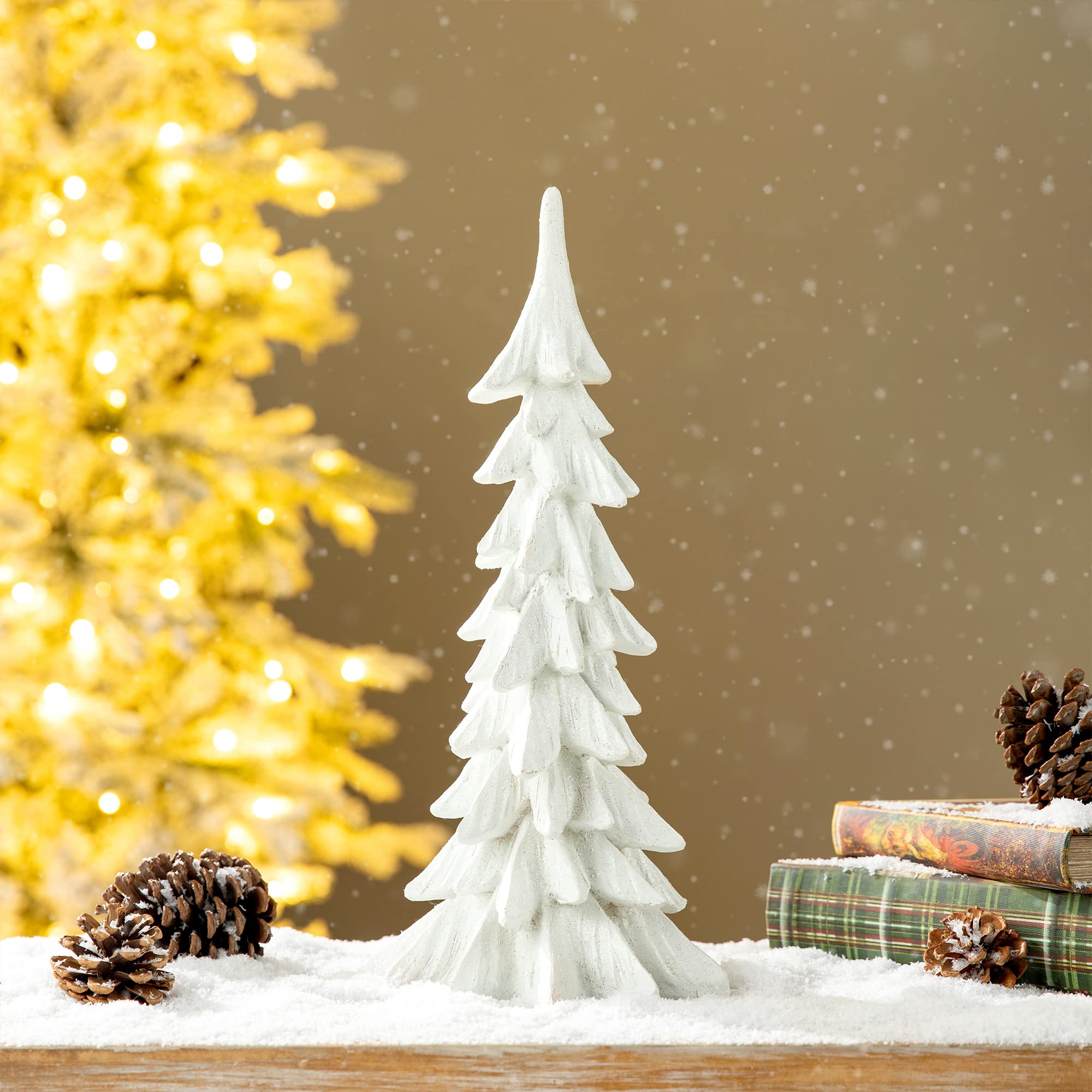 Glitzhome 14.75 H Resin Mini Table Tree, Artificial Christmas Trees for Home Standing Ornaments Party Desktop Decoration