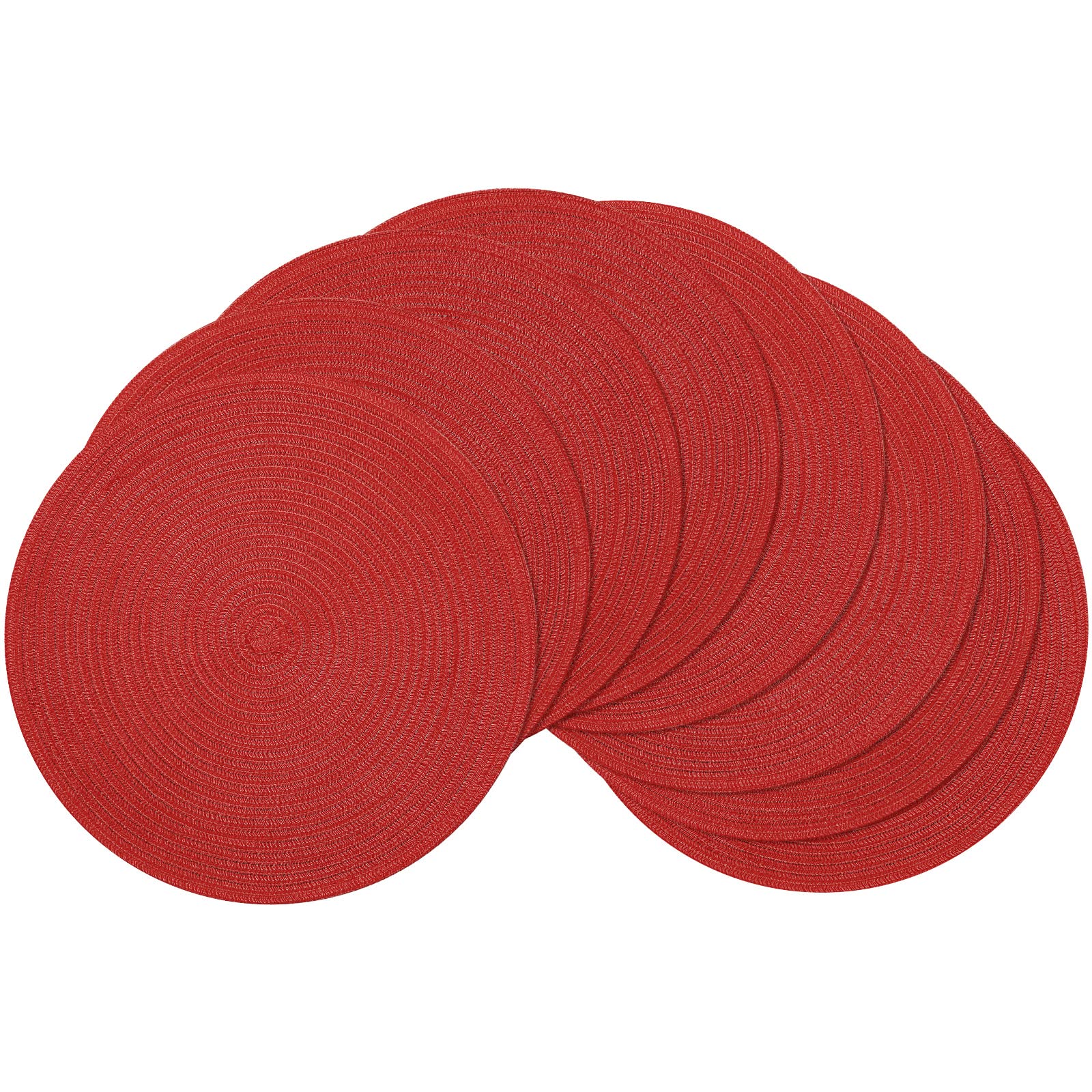 Shacos Round Braided Placemats Set Of 8 Washable 15 Inch Round Table Mats Woven Place Mats For Dining Table (Red, 8)