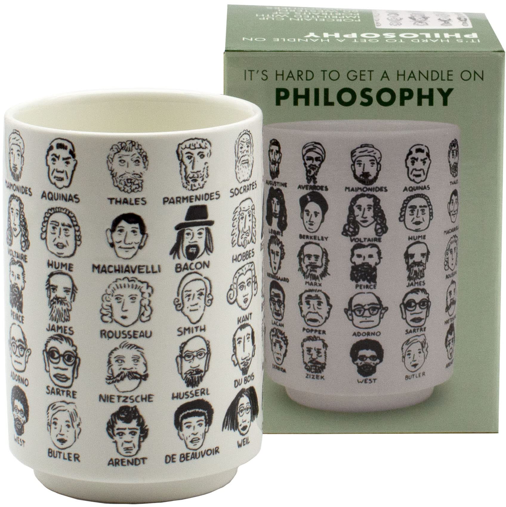The Unemployed Philosophers Guild It'S Hard To Get A Handle On Philosophy - Porcelain Handleless Tea Cup Featuring 60 Illustrate