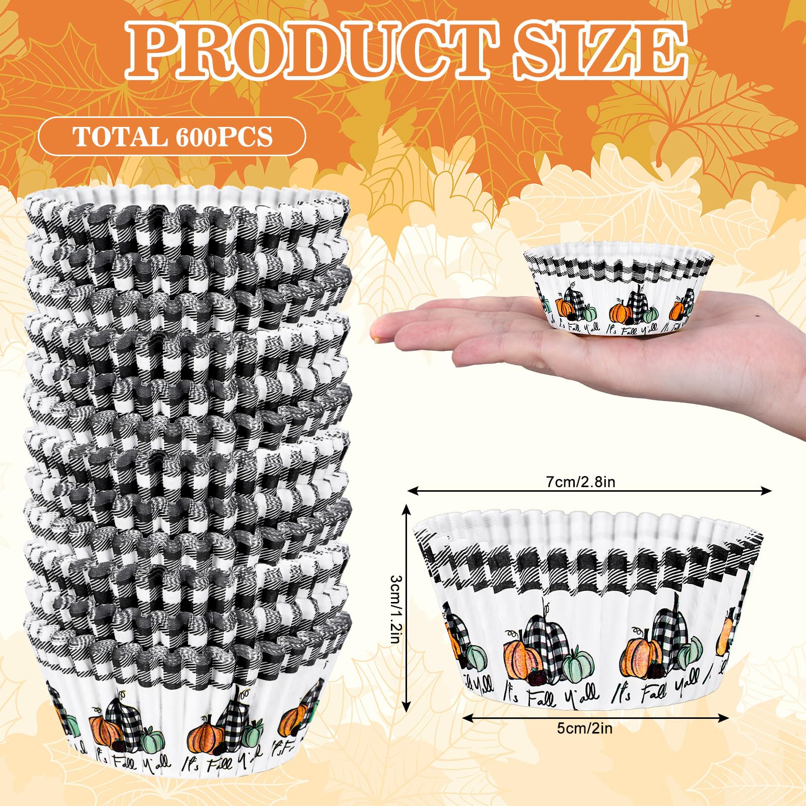 Whaline 600Pcs Fall Thanksgiving Cupcake Liners It'S Fall Y'All Cupcake Wrappers Plaid Pumpkin Baking Cups Autumn Muffin Baking