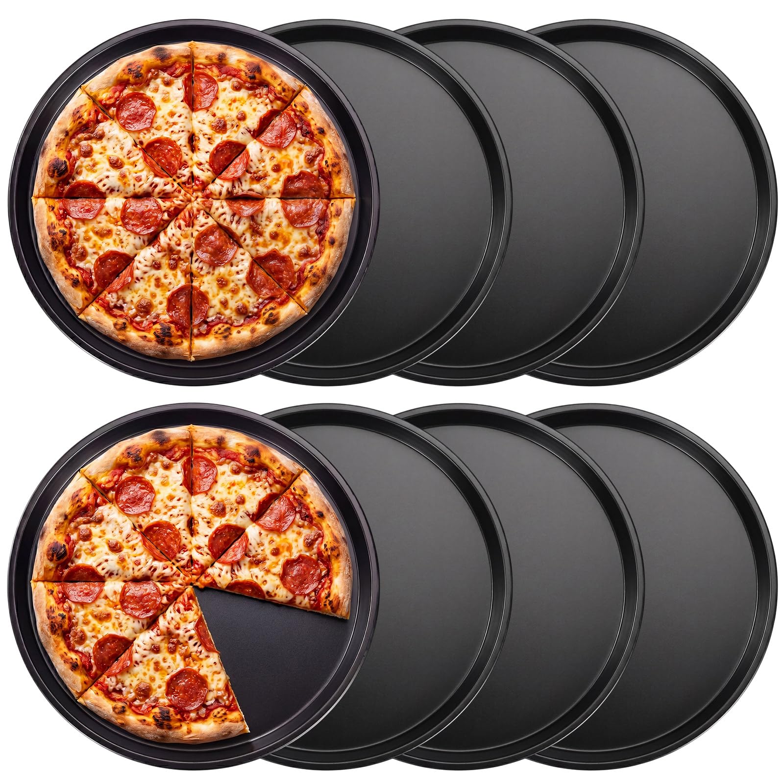 Thenshop 8 Pack 12 Inch Pizza Pans Bulk, Nonstick Carbon Steel Pizza Baking Trays for Oven, Round Metal Serving Pans for Home Re