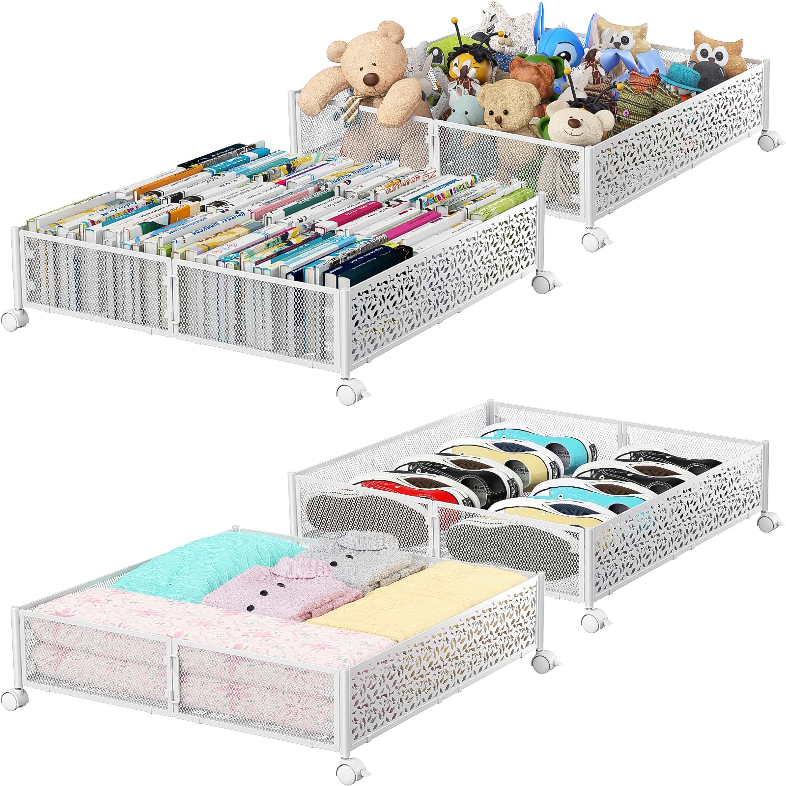 Under Bed Storage, Under the Bed Storage Containers with Wheels, Under Bed Shoe Storage Organizer Drawer, Tool-free Assembly Met