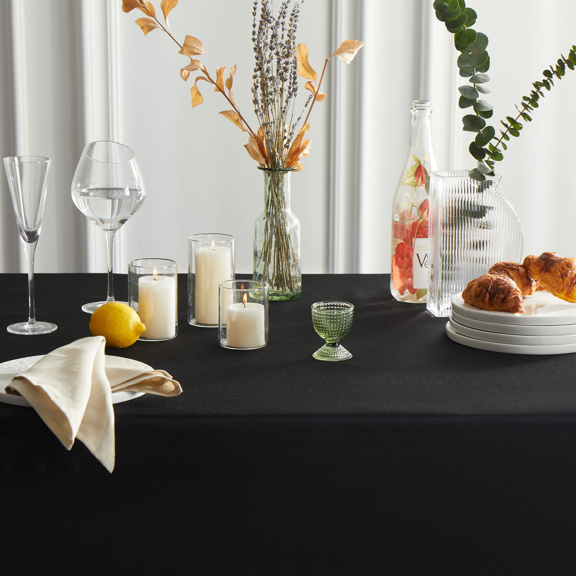 Mysky Home Table Cloth 54X78 Inch Black Tablecloth For 4 Foot Table Washable Polyester Rectangle Tablecloth For Buffet Table, Pa