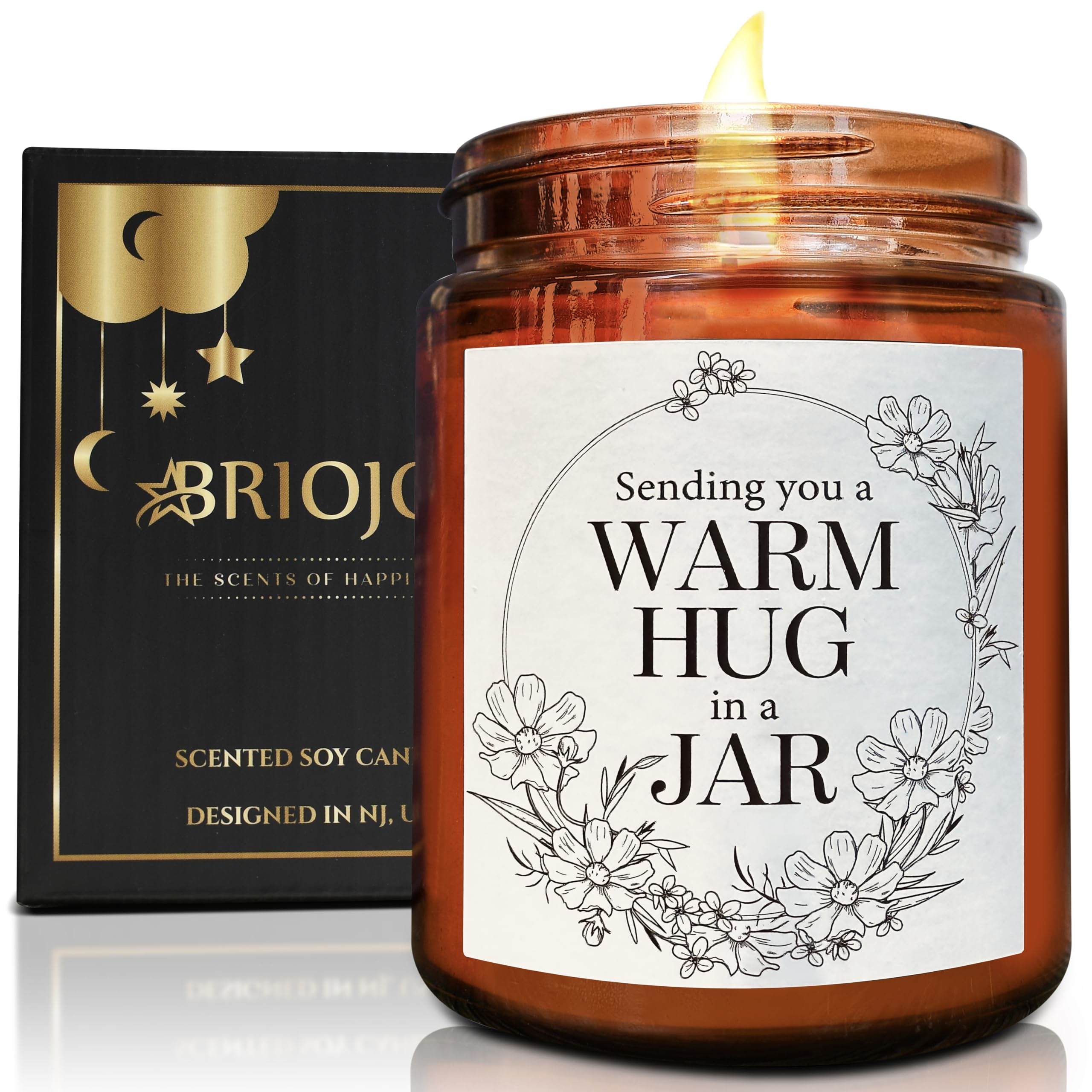 Briojoy Sending You Warm Hug in a Jar Candle - Friendship Gifts for Women Men Best Friend - Relaxing Gift for Her Him - Natural 
