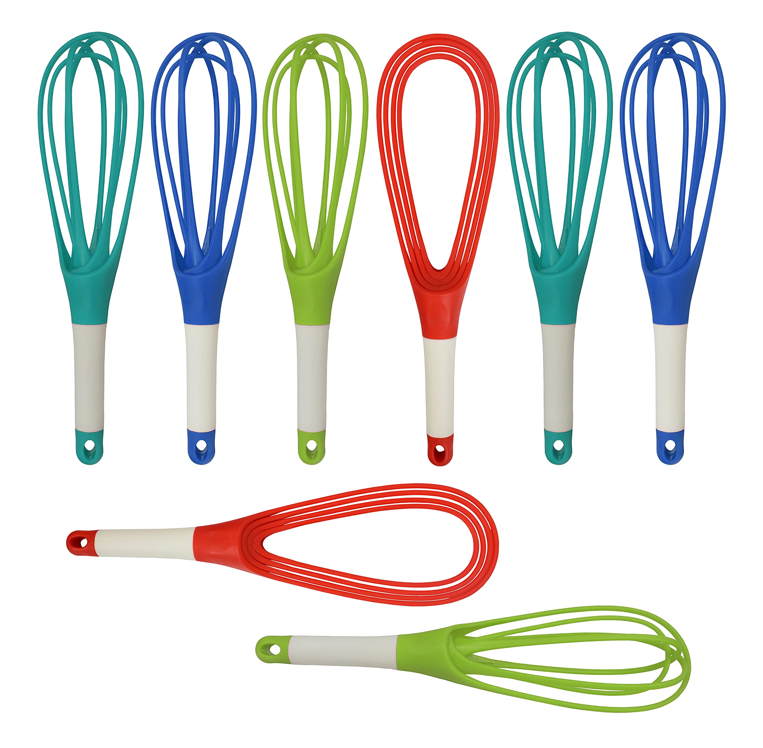 Set Of 8 Collapsible Whisks - 2 In 1 Balloon Whisk + Flat Whisk - Folds Flat For Storage/Dual Use - 11.5'' H (8)