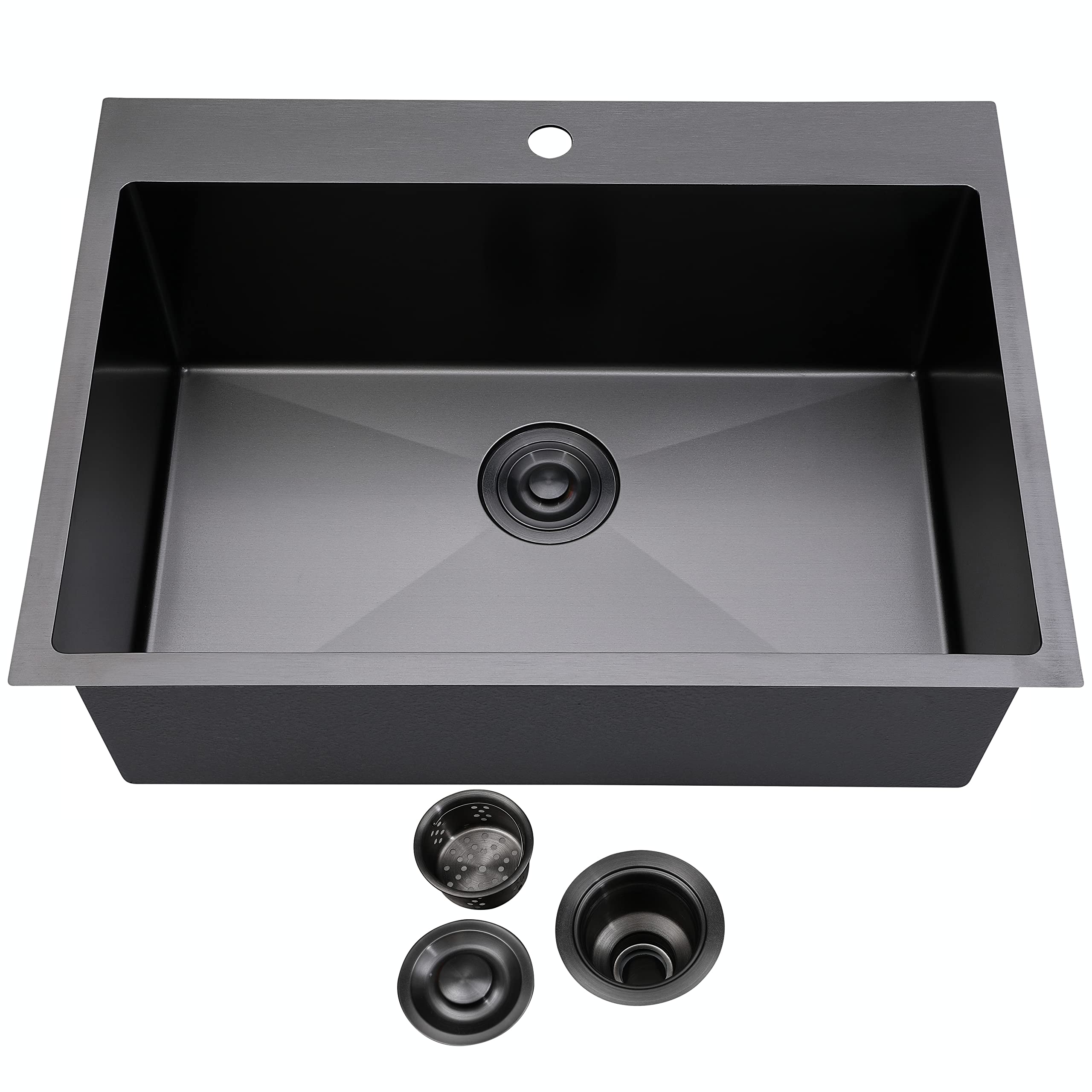 Shaco 33 Inch Black Kitchen Sink Drop In, 33X22 Large Top Mount Gunmetal Black Farmhouse Sink, Single Bowl Basin 16 Gauge Sus304