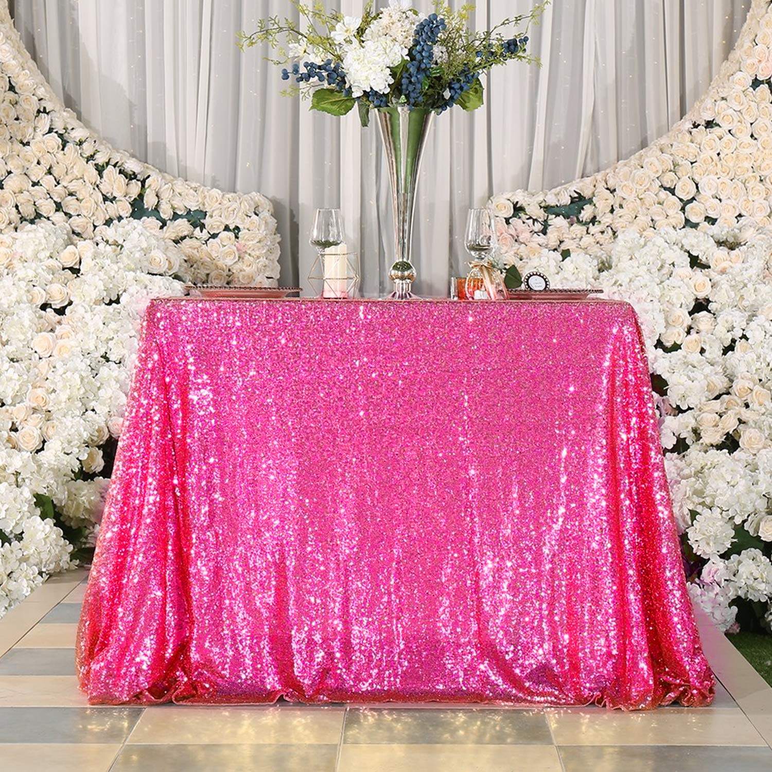 Jyflzq Fuchsia Sequin Tablecloth 50 X 80 Rectangular Sparkly Drape Table Cloths Table Cover Overlay For Wedding Birthday Party B