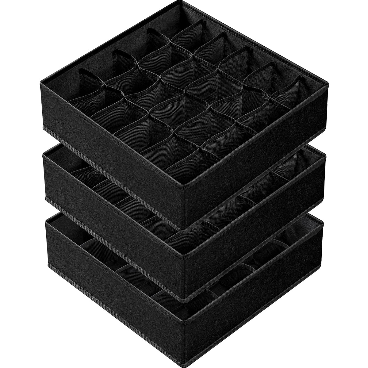Criusia 3 Pack Sock Underwear Organizer Dividers, 64 Cell Fabric Foldable Cabinet Closet Organizers and Storage Boxes for Storin