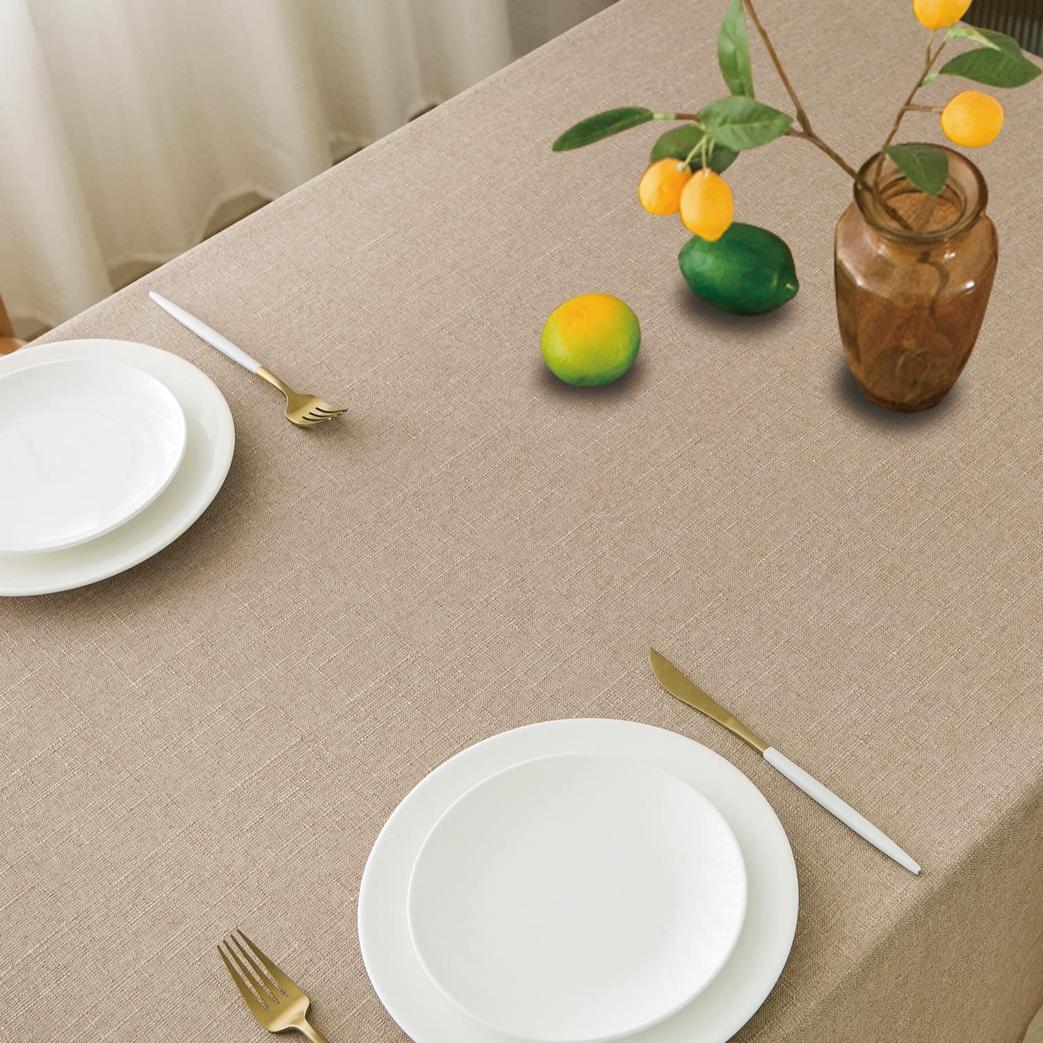 NLMUVW Natural Linen Tablecloth for Rectangle Table 6ft Farmhouse Faux Linen Textured Table Cloth Water Resistant Stain Resistant Decorative Table Cover for Dining Room  54 x 84 Inch