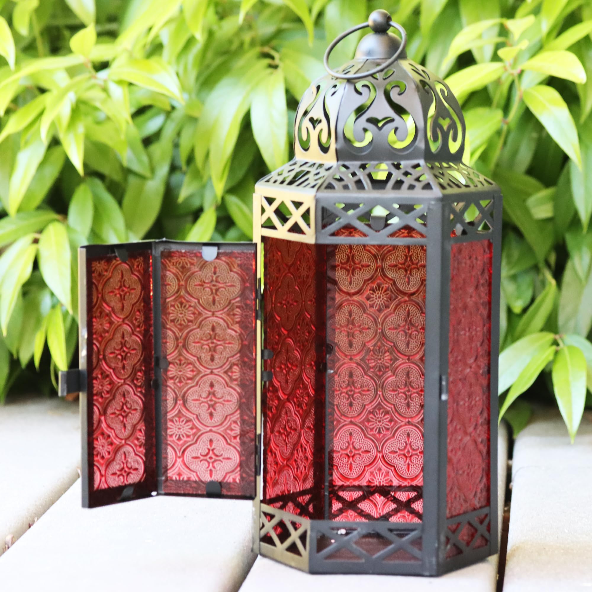 VELA LANTERNS 12 Large Black Metal Decorative Moroccan Lantern Candle Holder Lamp - Indoor/Outdoor, Home Decor, Patio, Weddings,