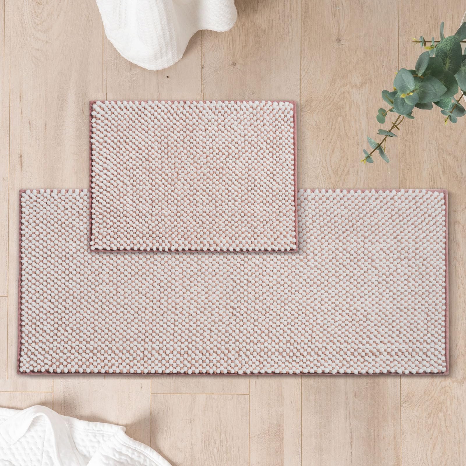 Freshmint Chenille Bathroom Rugs Sets 2 Piece 17''X24''+20''X47'', Non-Slip Bath Mats Set Of 2, Absorbent Bath Rug, Washable Sho