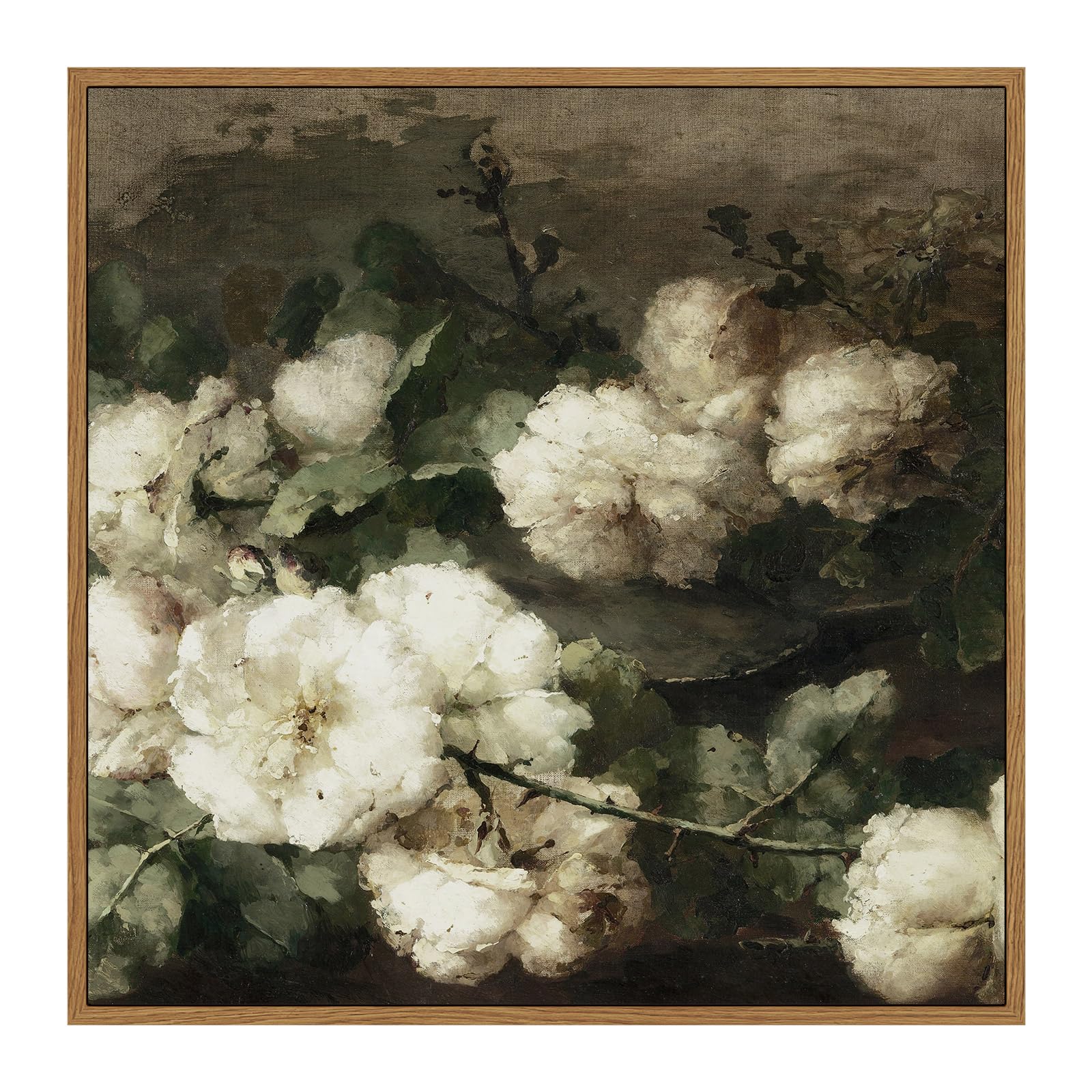 Insimsea Square Framed Canvas Wall Art, Vintage Floral Rustic Roses Flower Wall Art For Living Room, Flowers Wall Art Prints, Fl