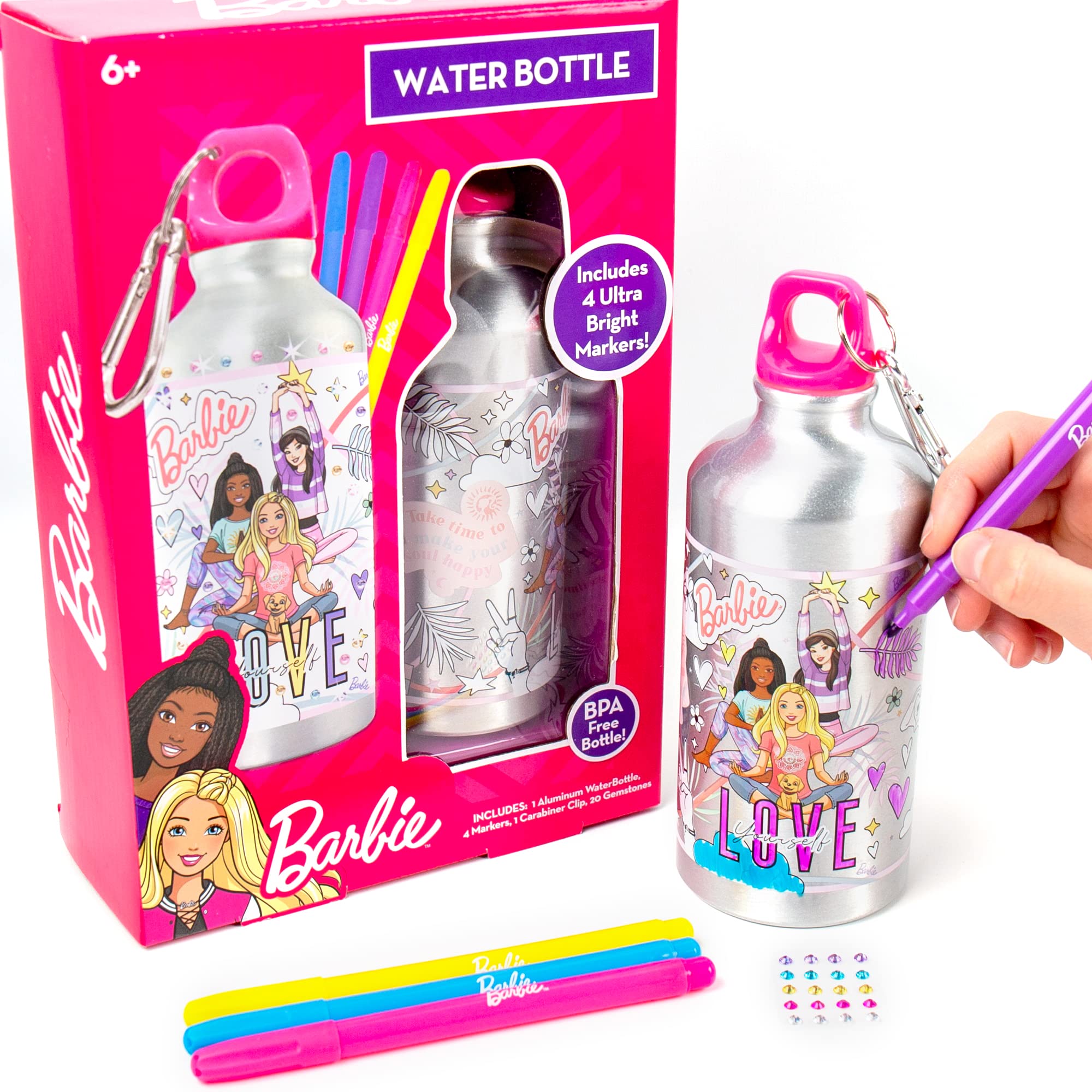 Barbie Color Your Own Water Bottle, Color Your Own Water Bottle, Great For Travel & Road Trips, Sports & School, Creative Gift I