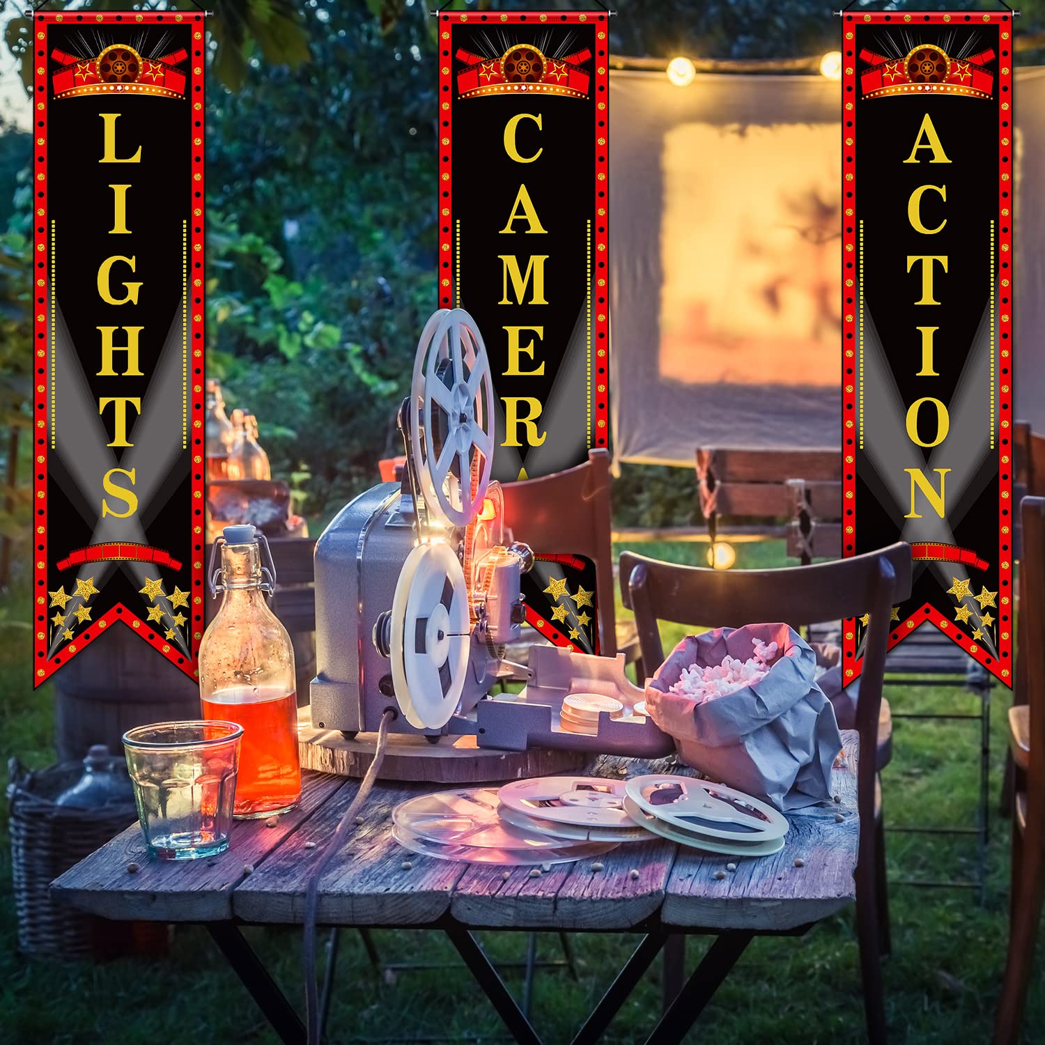 Movie Night Porch Sign Banner Movie Theme Party Decorations Movie Theater Welcome Now Showing Lights Camera Action Hanging Porch