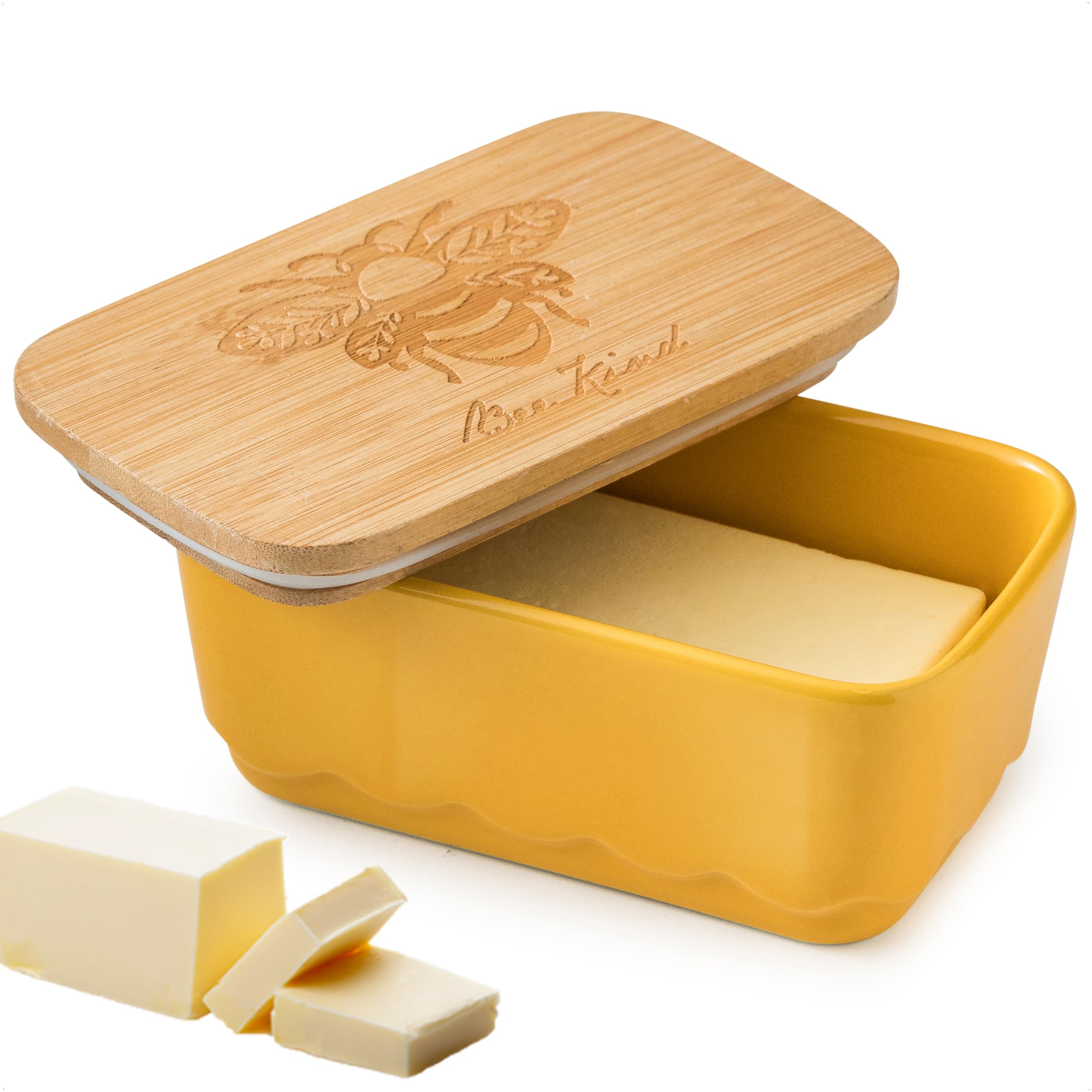 Yhojoy Covered Butter Dish With Lid, Large Butter Dishes For Countertop, Yellow Butter Holder With Airtight Seal Butter Containe