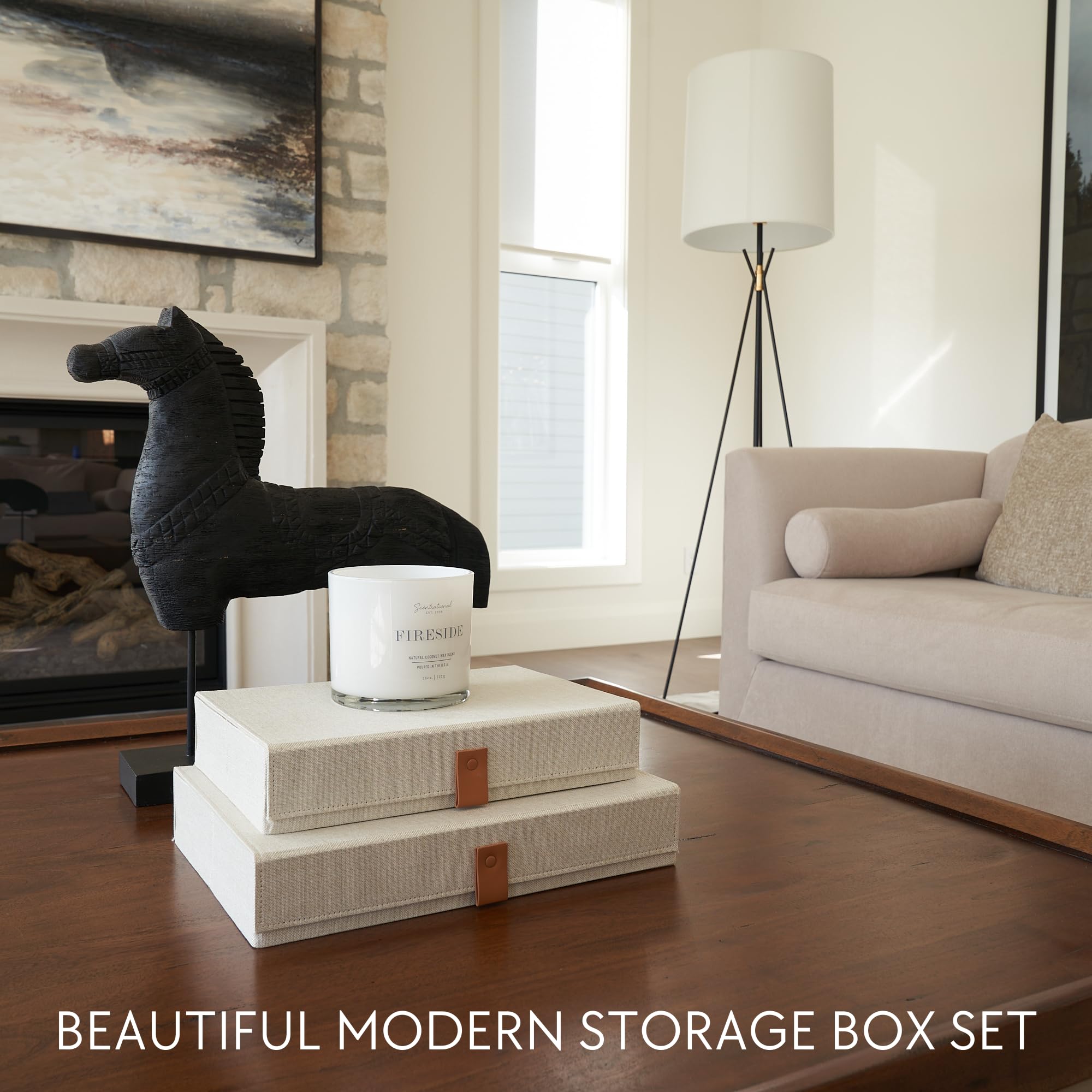 Decorative Photo Storage Boxes With Lids - Set Of 2 Beautiful Linen Organizers Are Perfect To Safely Store Your Pictures, Docume