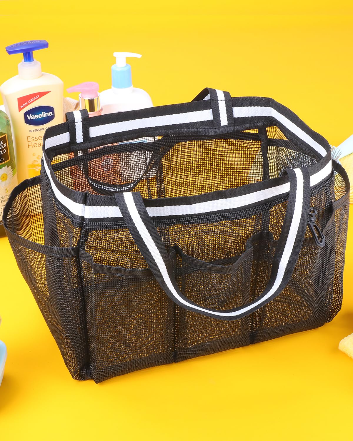 Ocim XL Portable Shower Caddy Basket - Mesh Shower Tote Bag for Travel College Dorm Gym Camping - Black