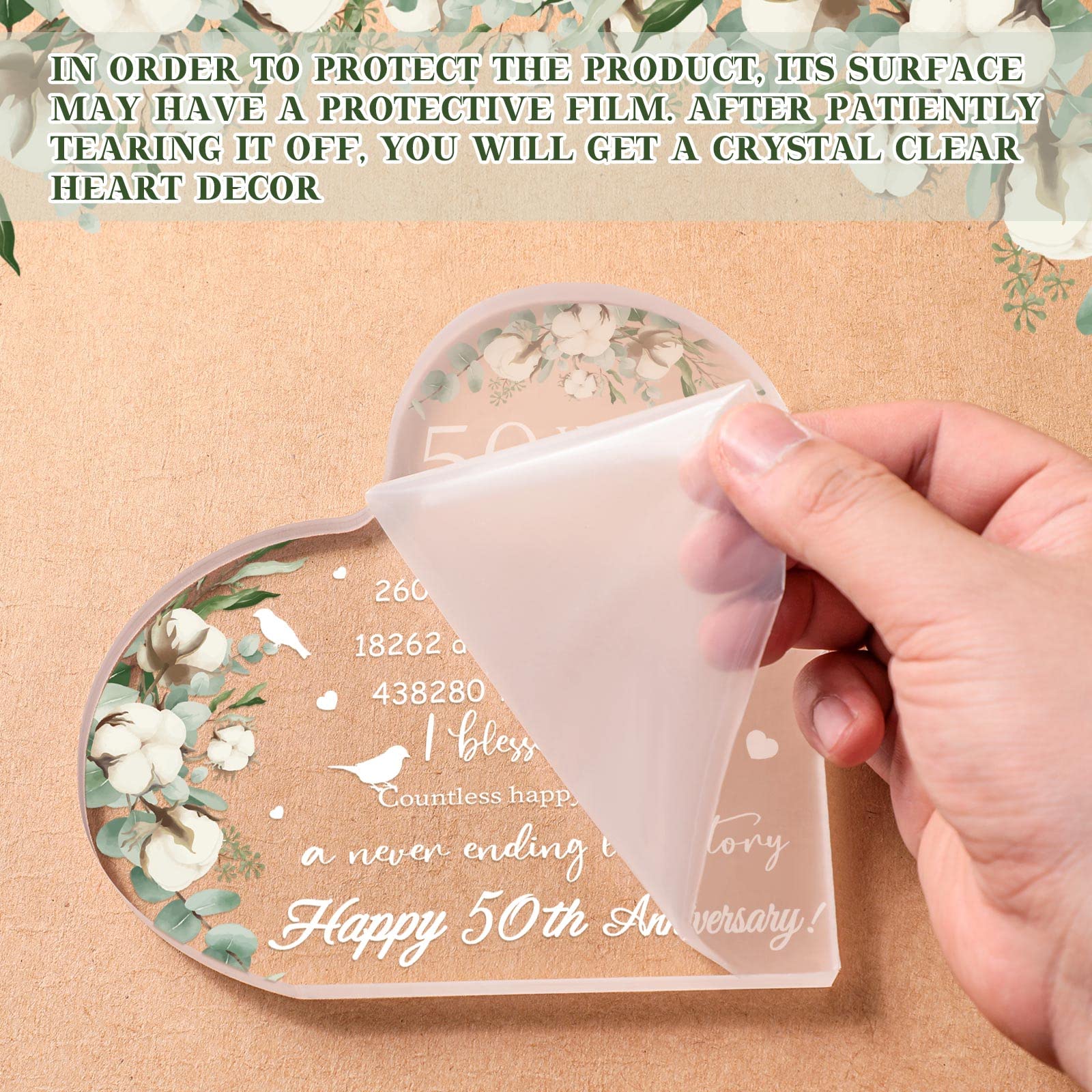 Yulejo Wedding Gift for Her: 50th Anniversary Keepsake Acrylic Heart Decor (White, 15.1 x 15.1 x 1.4 cm / 5.9 x 5.9 x 0.55 inche