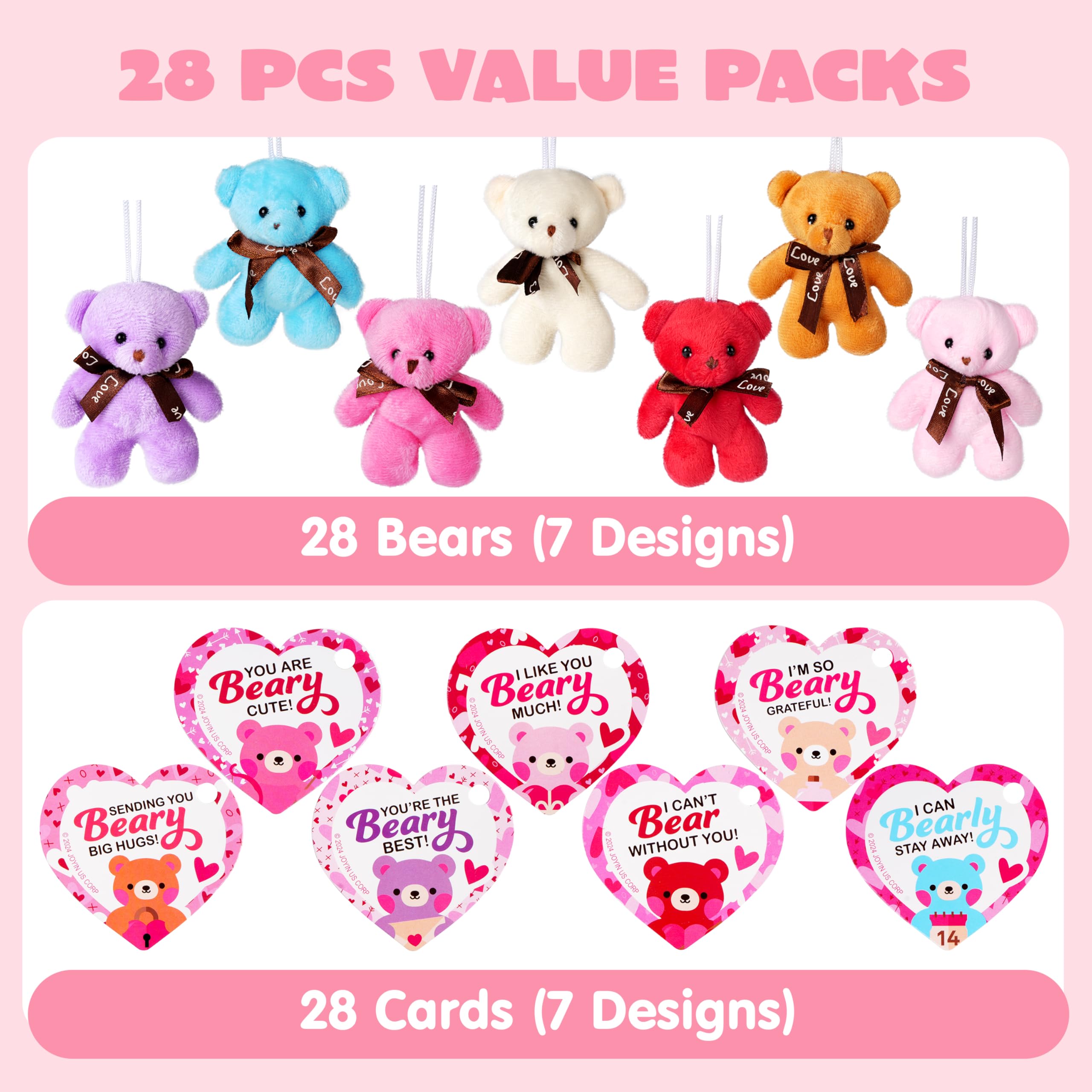 Joyin 28 Pack Valentine'S Day Gifts For Kids, Valentine Day Mini Plush Animals Toys With Heart Cards For Boys Girls Party Favor,
