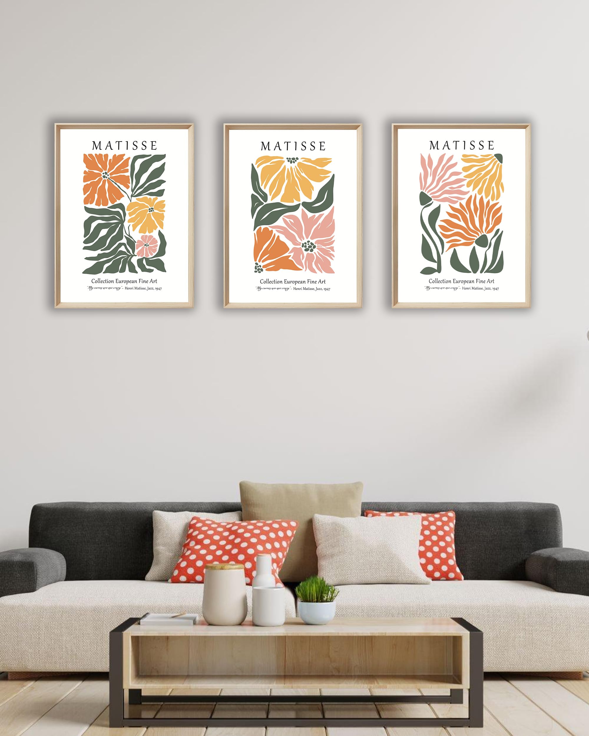 Upwoigh Framed Wall Art, Matisse Flower Market Prints,Set Of 3 Wood Canvas Wall Art,12''X16'' Cotton Pattern Botanical Wall Art