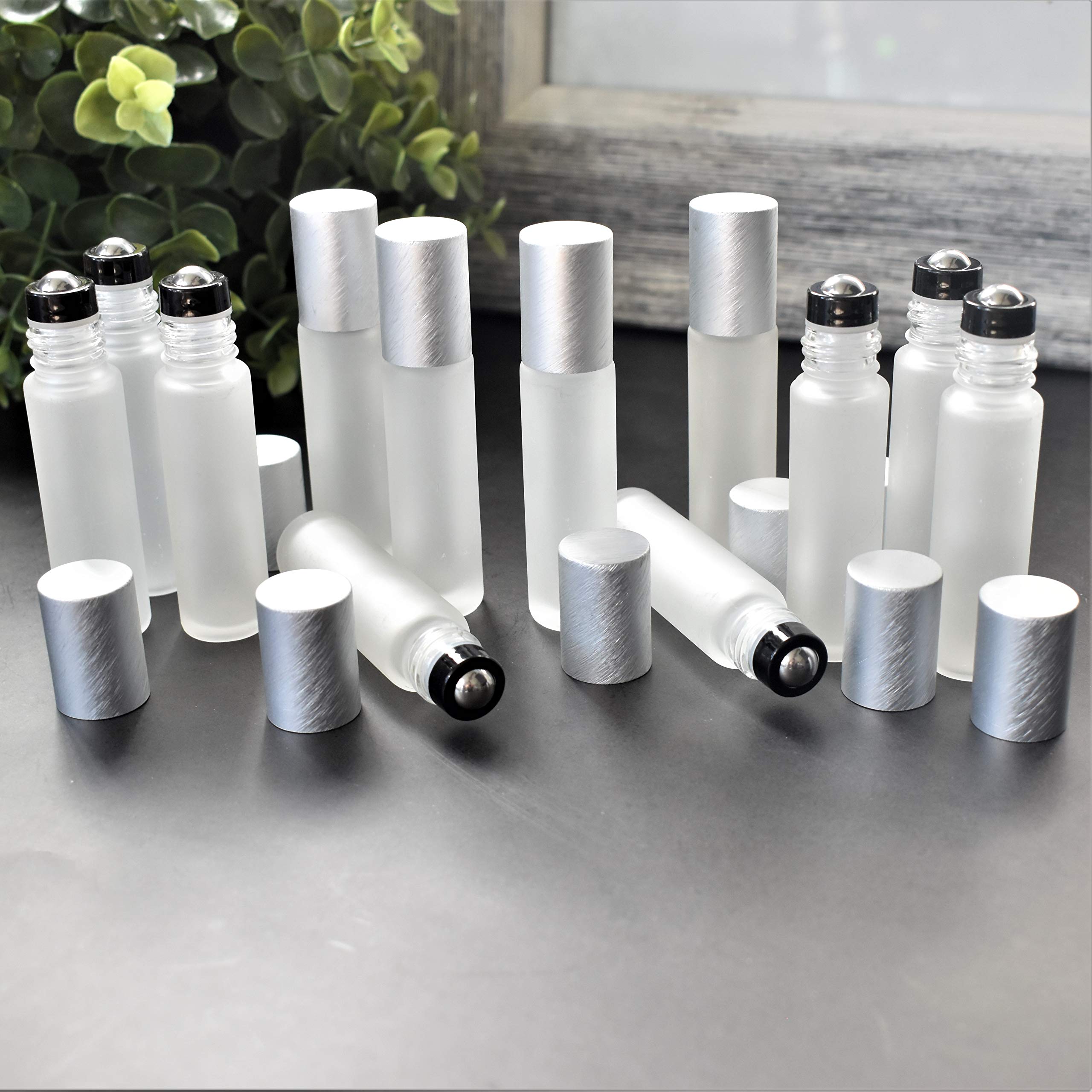 10Ml Frosted Clear Roller Bottles For Essential Oils - Leakproof Rollers, Thick Glass, Stainless Steel Ball - Roller Balls For O