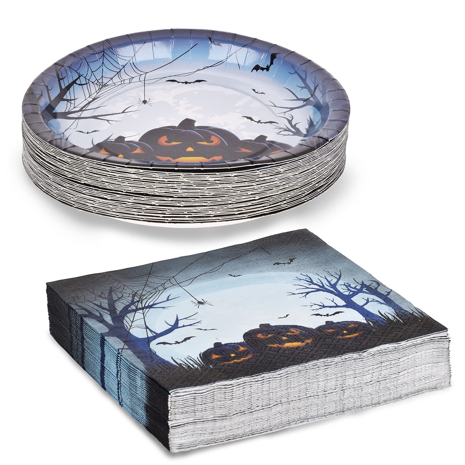 Gatherfun Halloween Party Supplies Anger Black Pumpkin Disposable 10 Inch Big Paper Plates And Paper Napkins For Spooky Hallowee