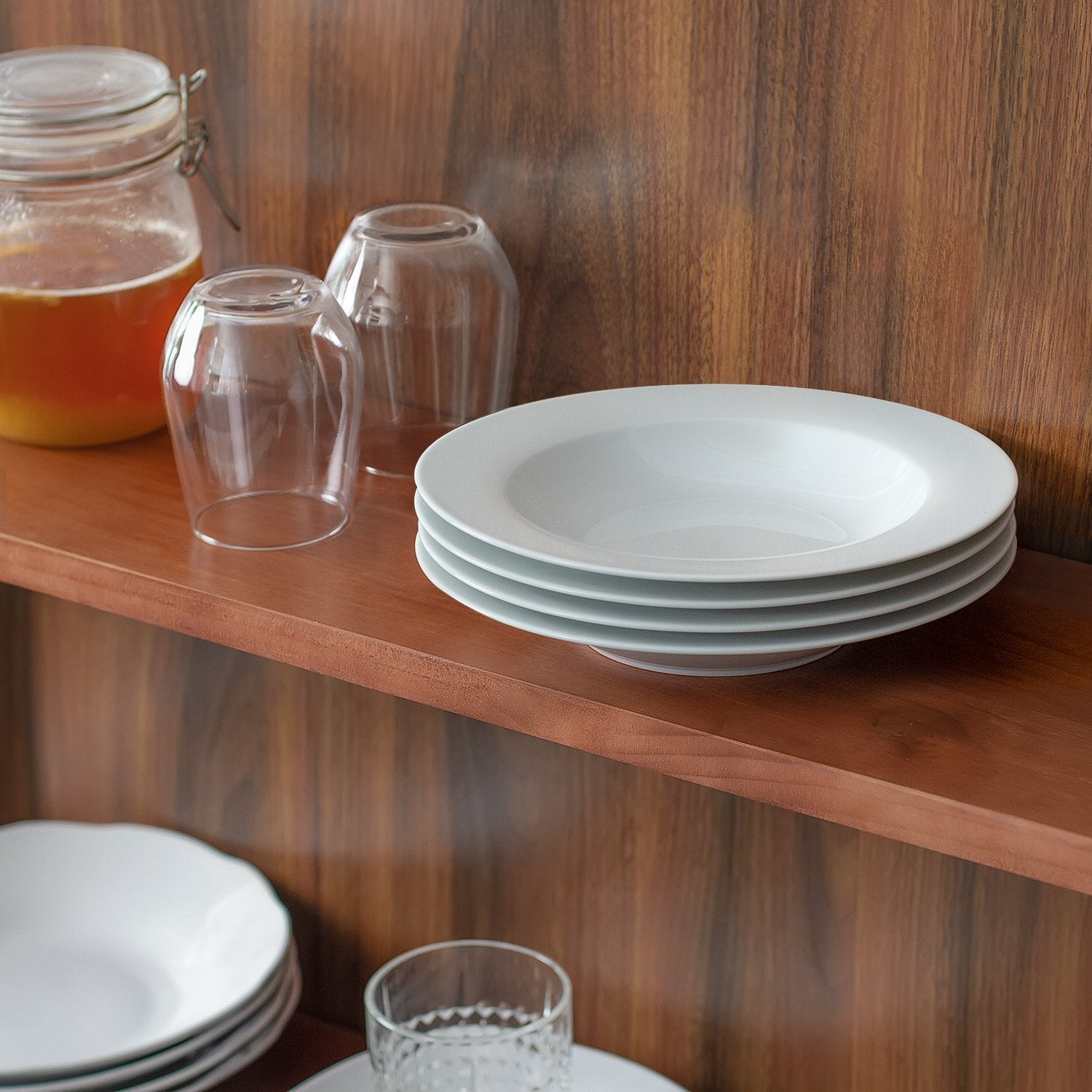 Y Yhy Soup Bowls, Pasta Bowl Set Of 4, White Shallow Bowl Plates, Porcelain Rimmed Bowls, 8 Inches Diameter With Rim, Father'S D