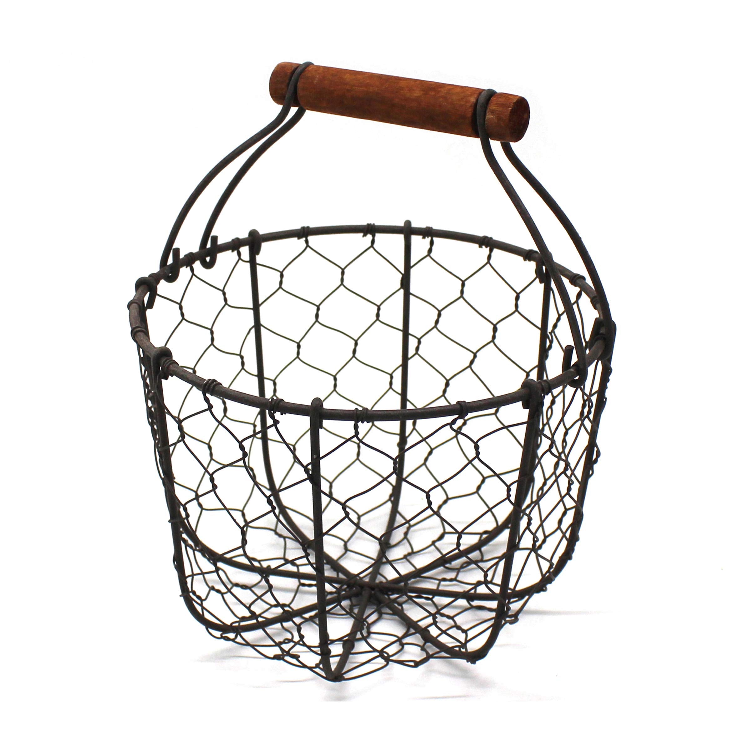 Cvhomedeco. Round Chicken Wire Egg Basket Fruit Basket With Wooden Handle Primitives Vintage Gathering Basket. Rusty