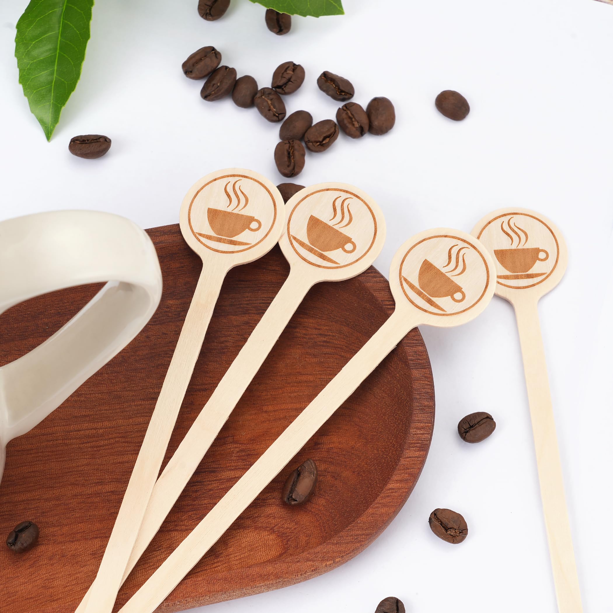 100Pcs Coffee Stirrers-5.9 Inch Natural Wooden Stir Sticks With Round Ends, Disposable Eco-Friendly Biodegradable Cafe Grade Cof