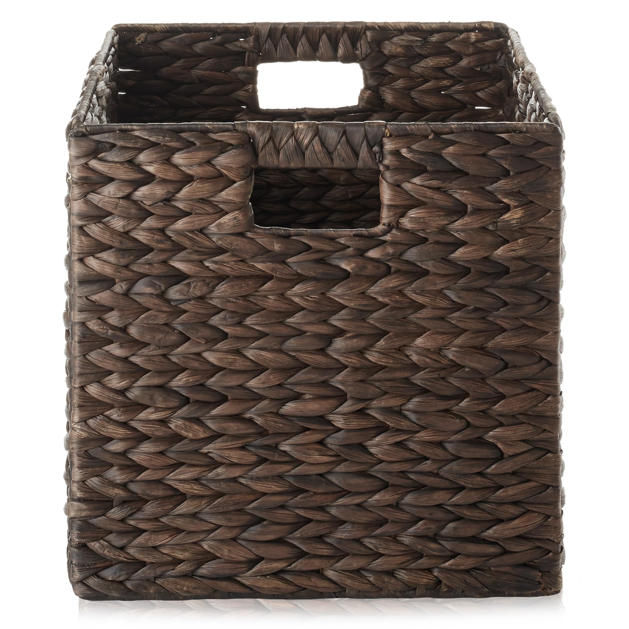 Casafield 12'' X 12'' Water Hyacinth Storage Baskets, Espresso - Set Of 6 Collapsible Cube Organizers, Woven Bins For Bathroom,