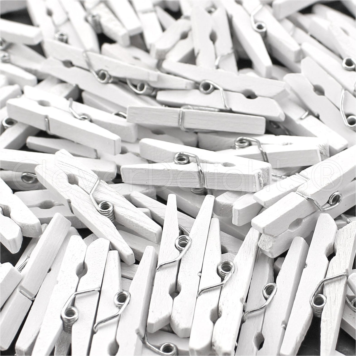 Cleverdelights 1 1/8 White Mini Wood Clothespins - 50 Pack