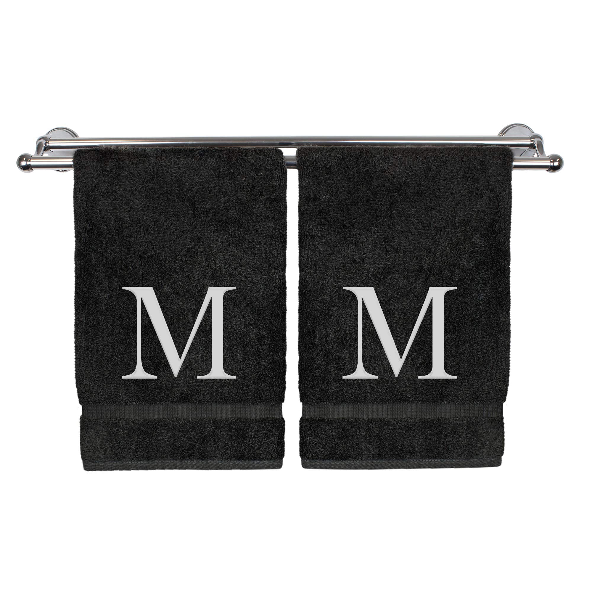 Monogrammed Hand Towel, Personalized Gift, Set Of 2- White Block Letter Embroidered Towel - Extra Absorbent 100% Turkish Cotton