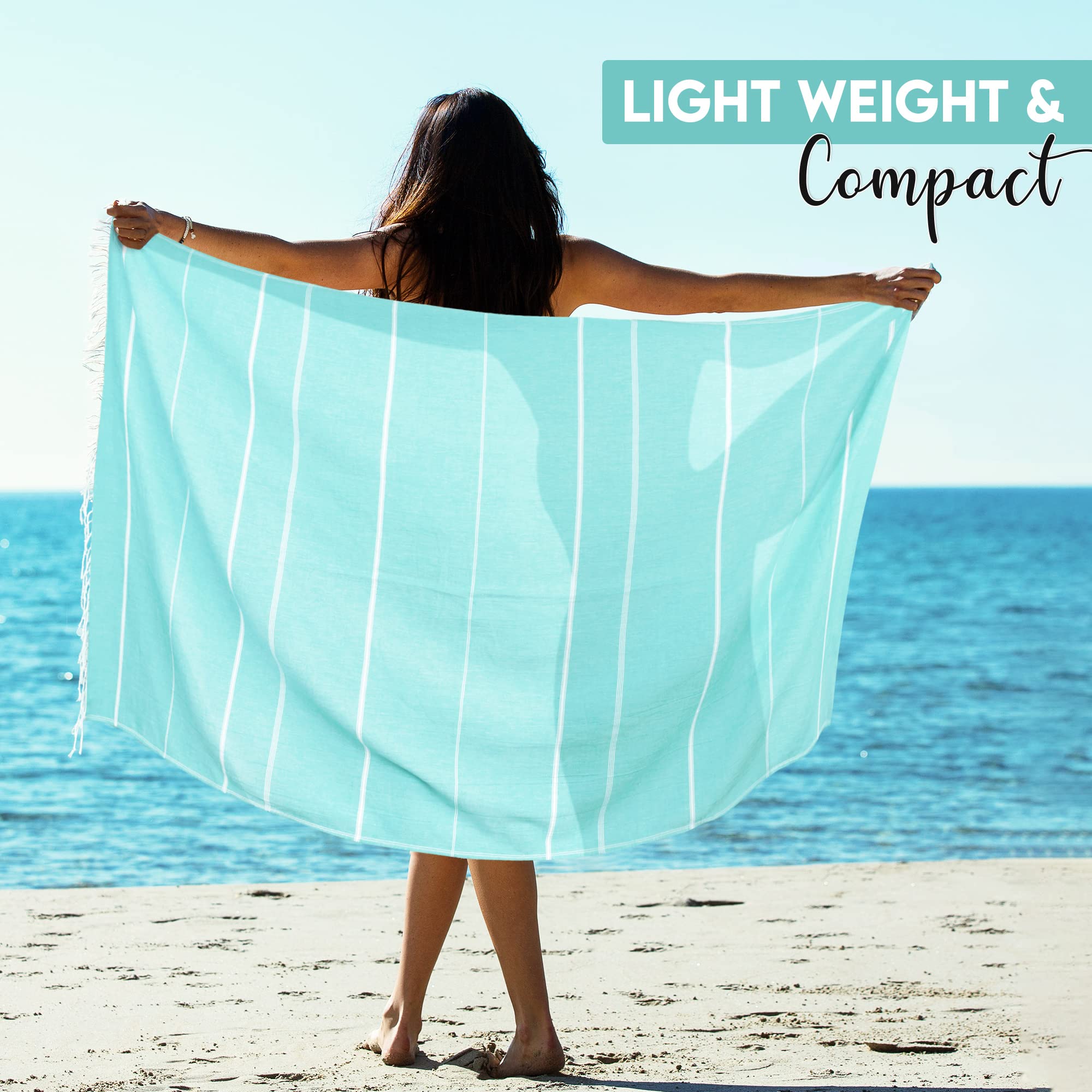 Utopia Towels Pack of 2 Turkish Beach Towel (40x72 Inches)  Oversized 100% Cotton Sand Free Lightweight Absorbent Quick-Dry Beach Blanket  Extra Large Turkish Bath Towels for Travel and Pool (Aqua)