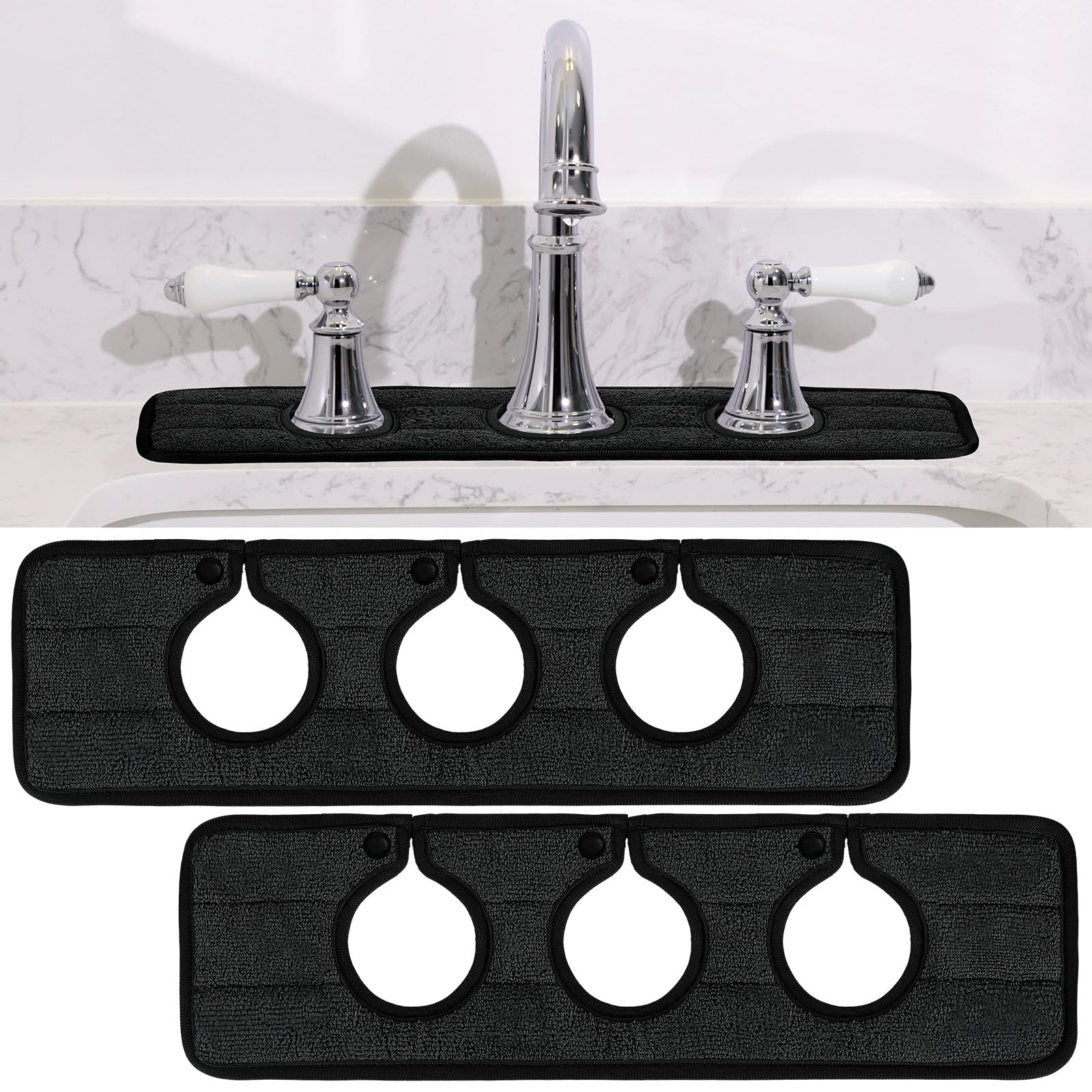 Teenyyou 2 Pcs Faucet Mat for Kitchen Sink Splash Guard for Kitchen Sink Faucet Dish Drying Mat for Bathroom Sponge Holder(Black